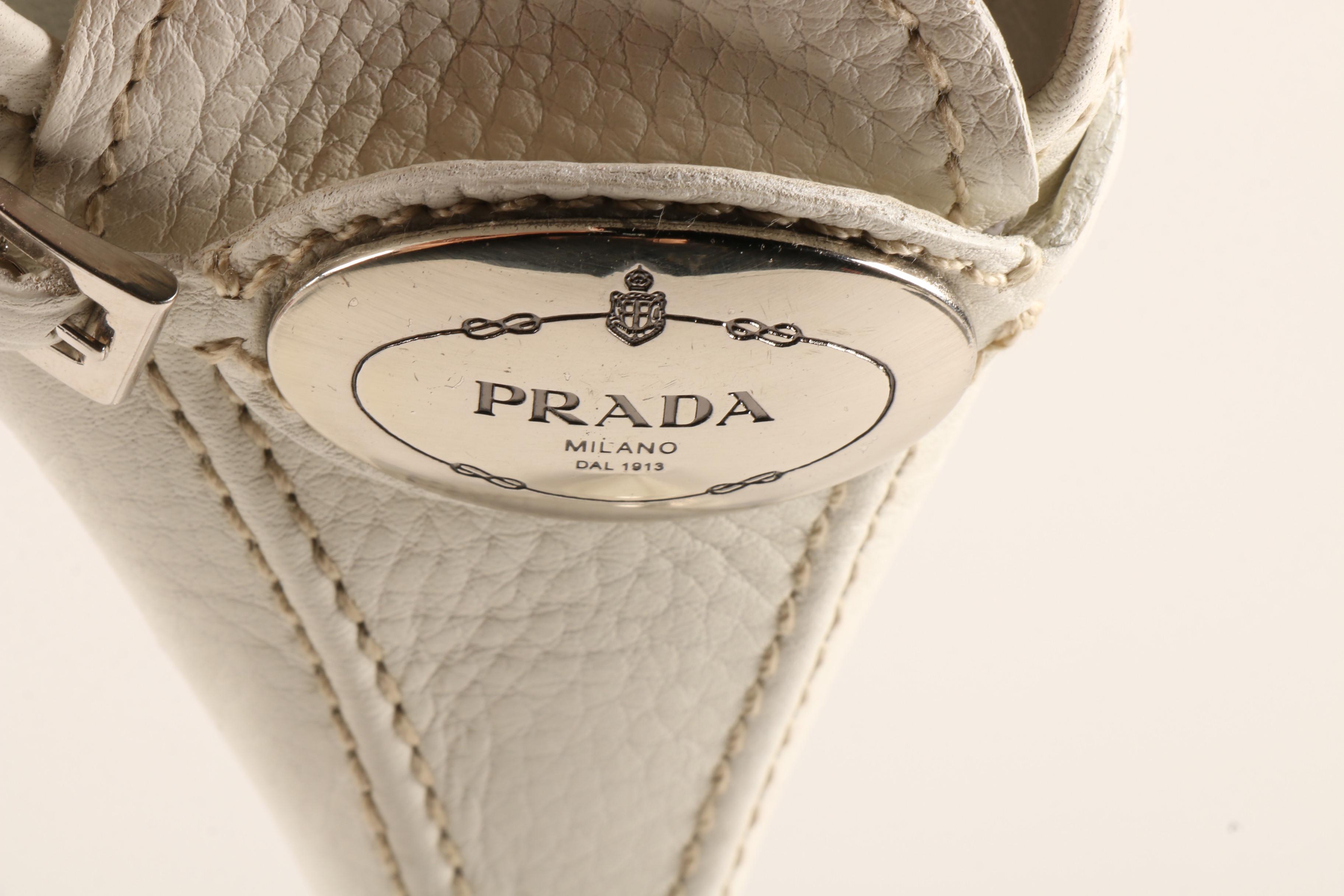 Prada Daino Snip Toe Mules in White Deerskin Leather