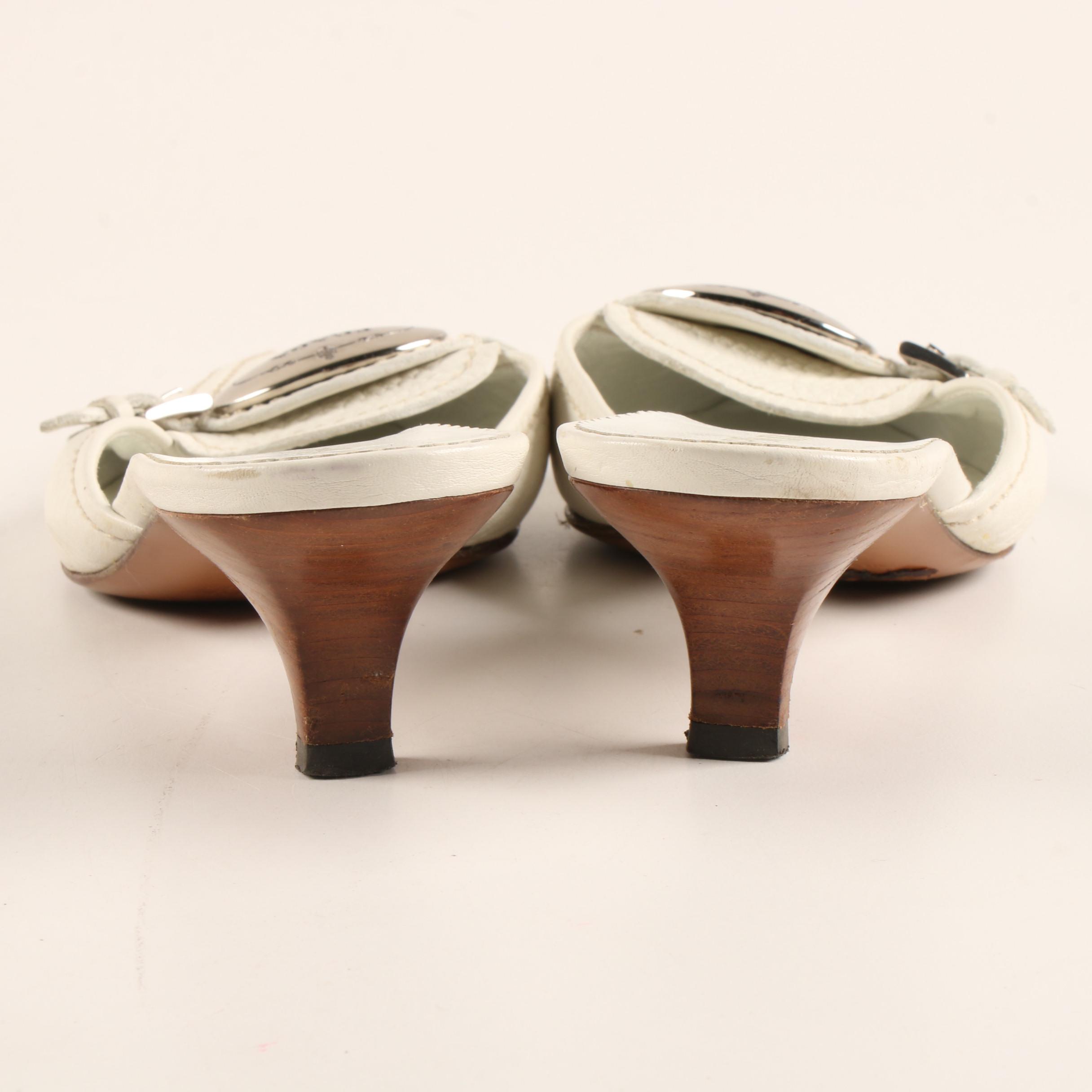 Prada Daino Snip Toe Mules in White Deerskin Leather