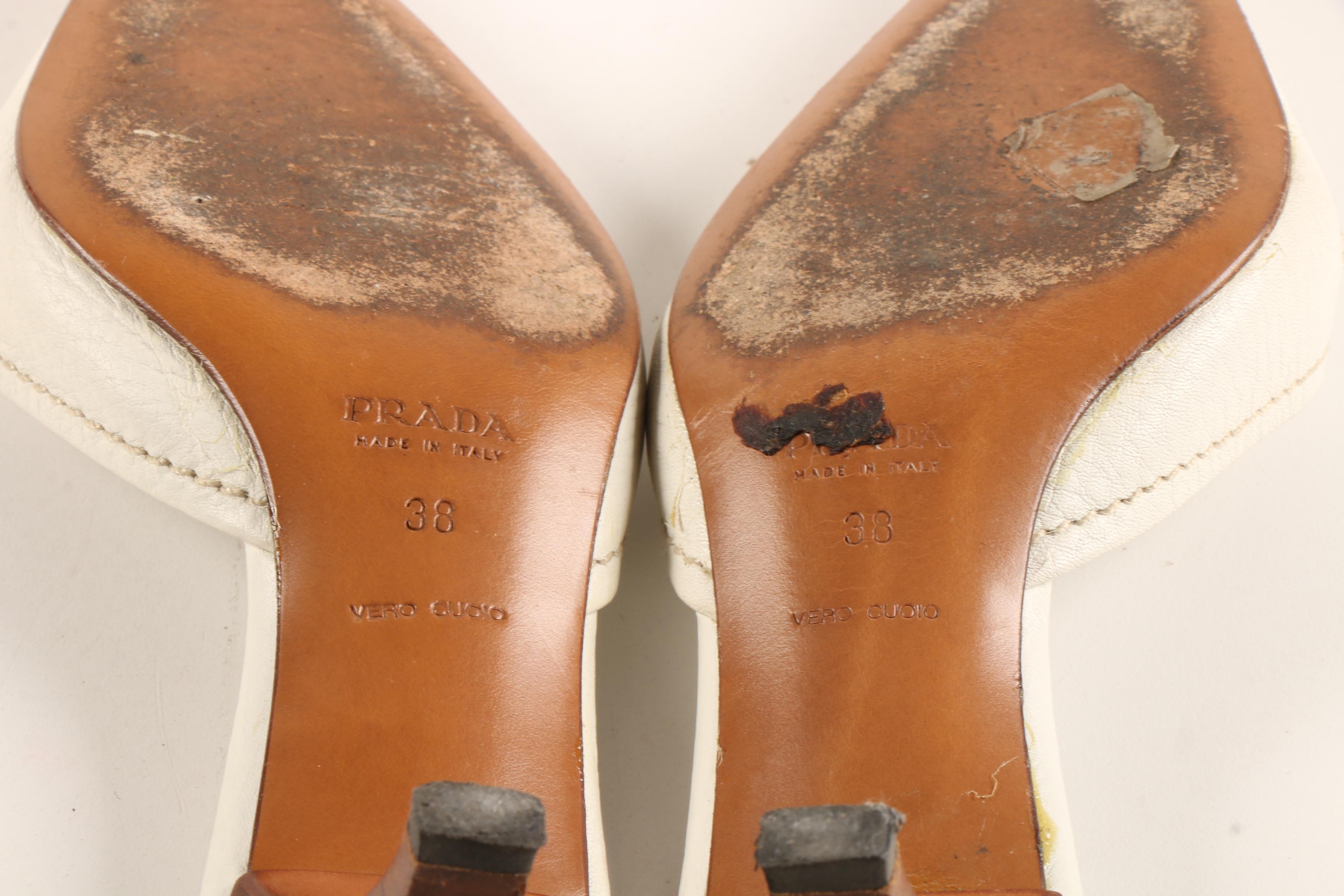 Prada Daino Snip Toe Mules in White Deerskin Leather