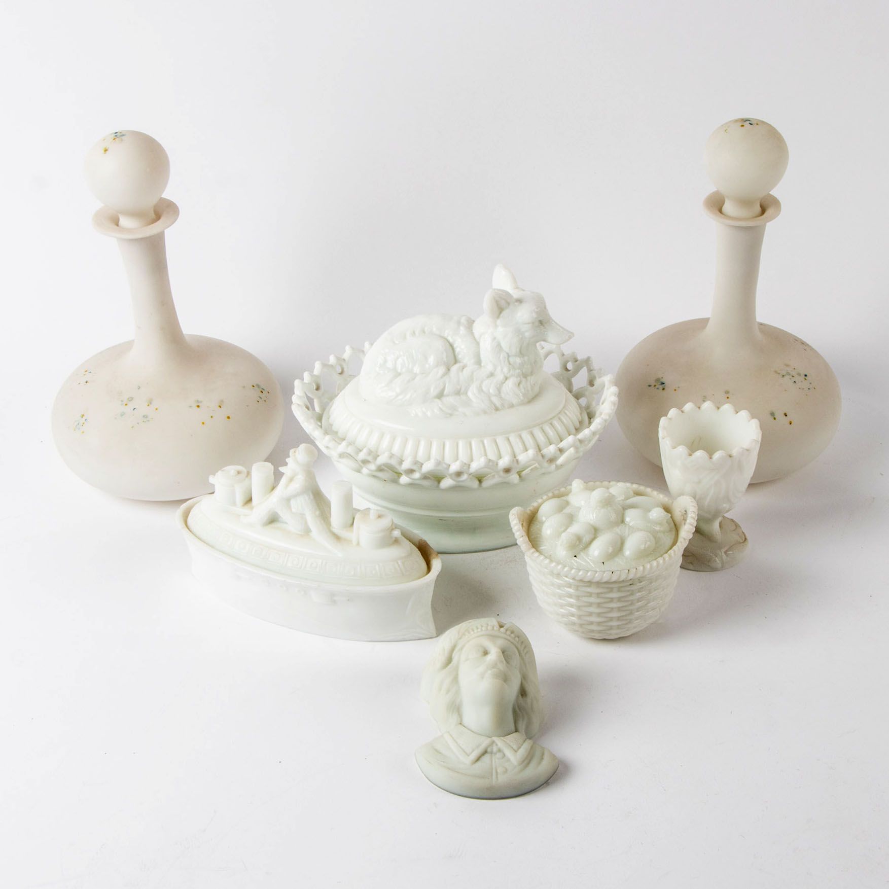 "Uncle Sam on the Merrimack" Milk Glass Dish and Other Milk Glass Tableware