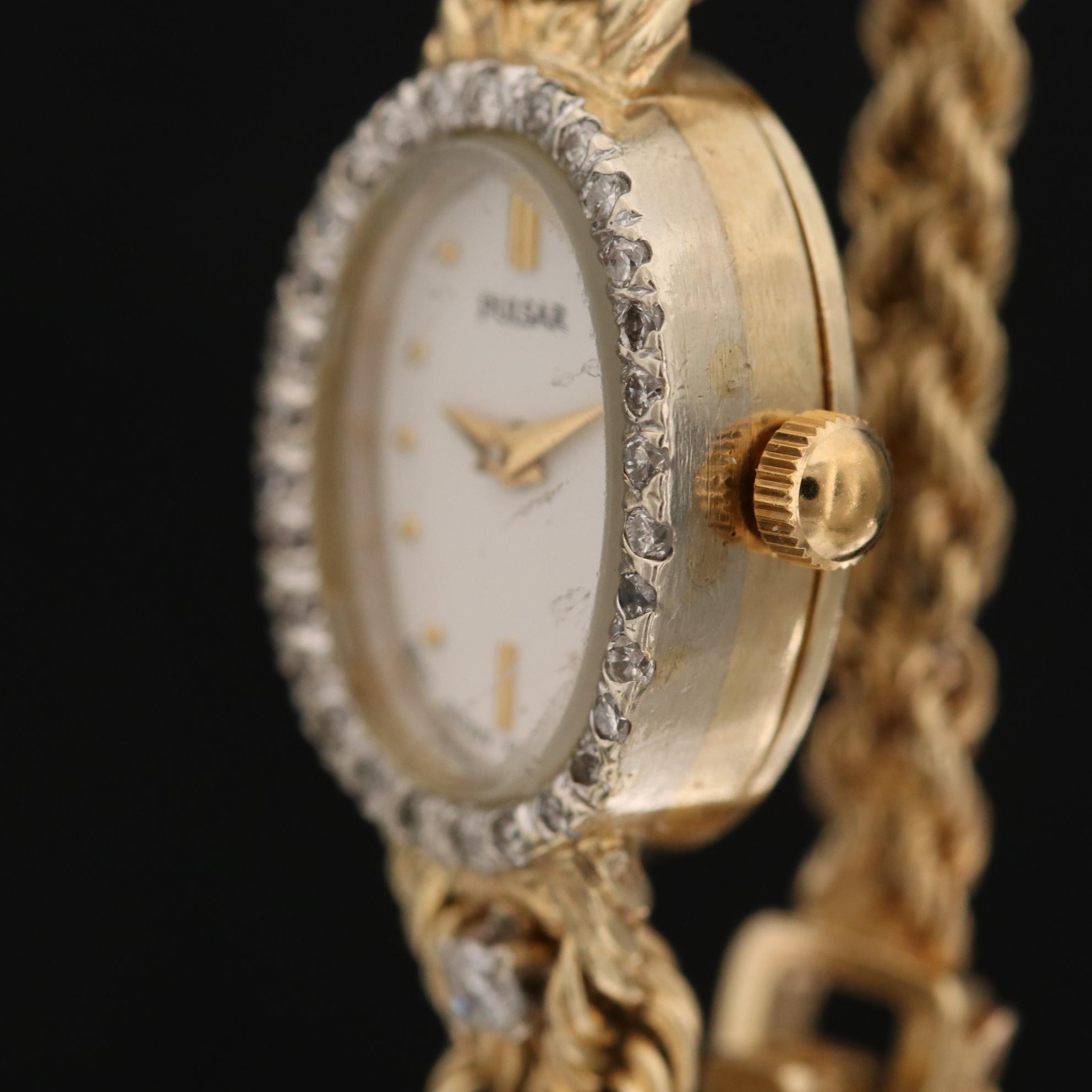 Vintage Pulsar 14K Yellow Gold Diamond Quartz Watch