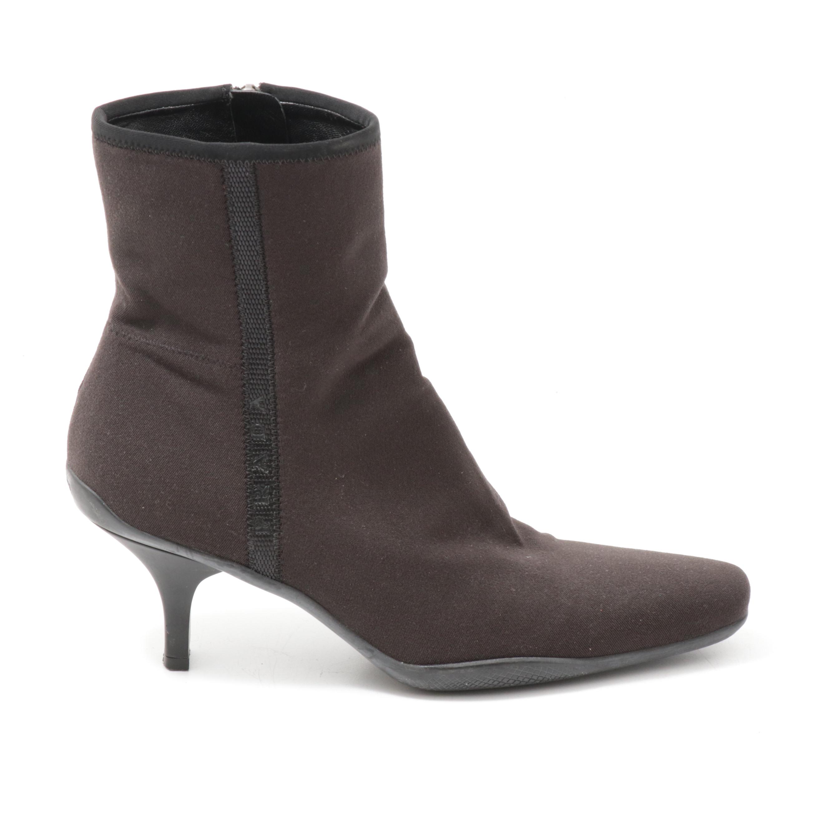 Prada Brown Zip-Up Ankle Boots Trimmed in Black