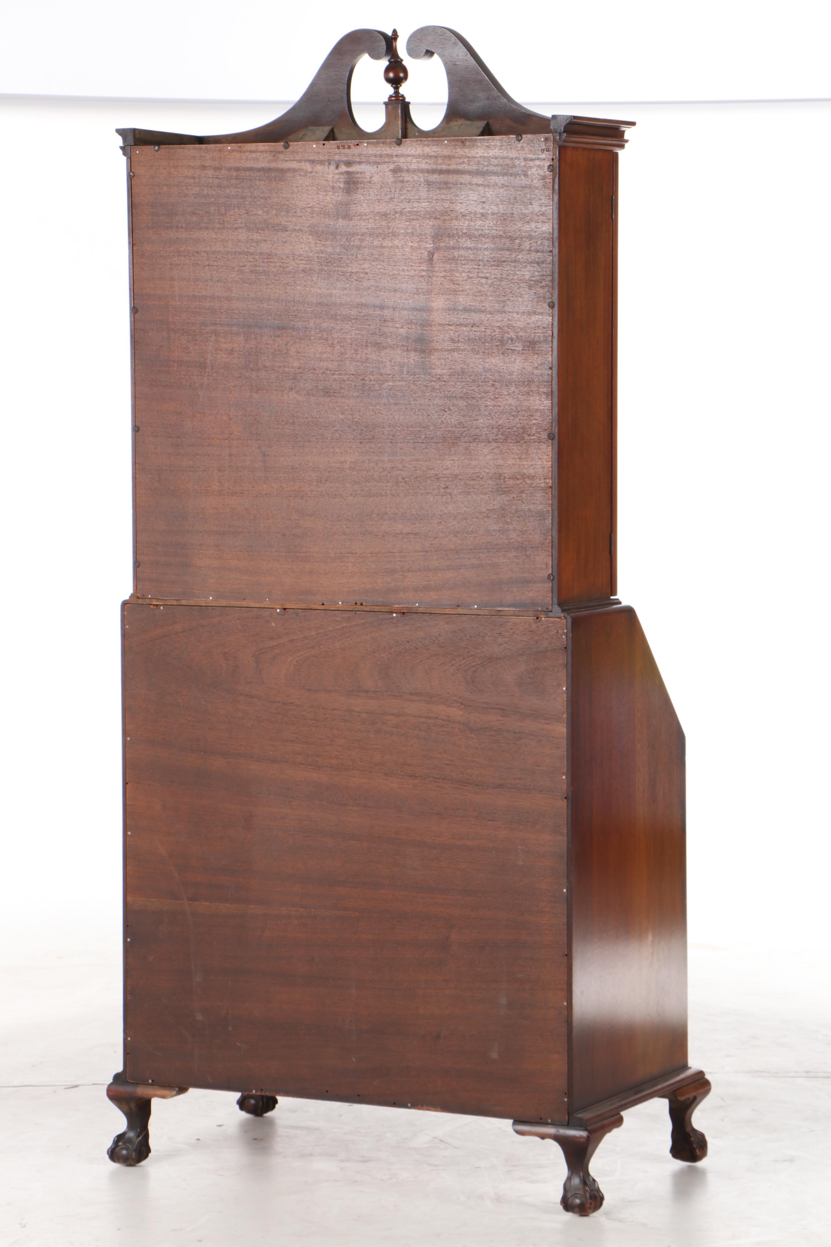 Colonial Mfg Co., Chippendale Style Mahogany Serpentine-Front Secretary Bookcase