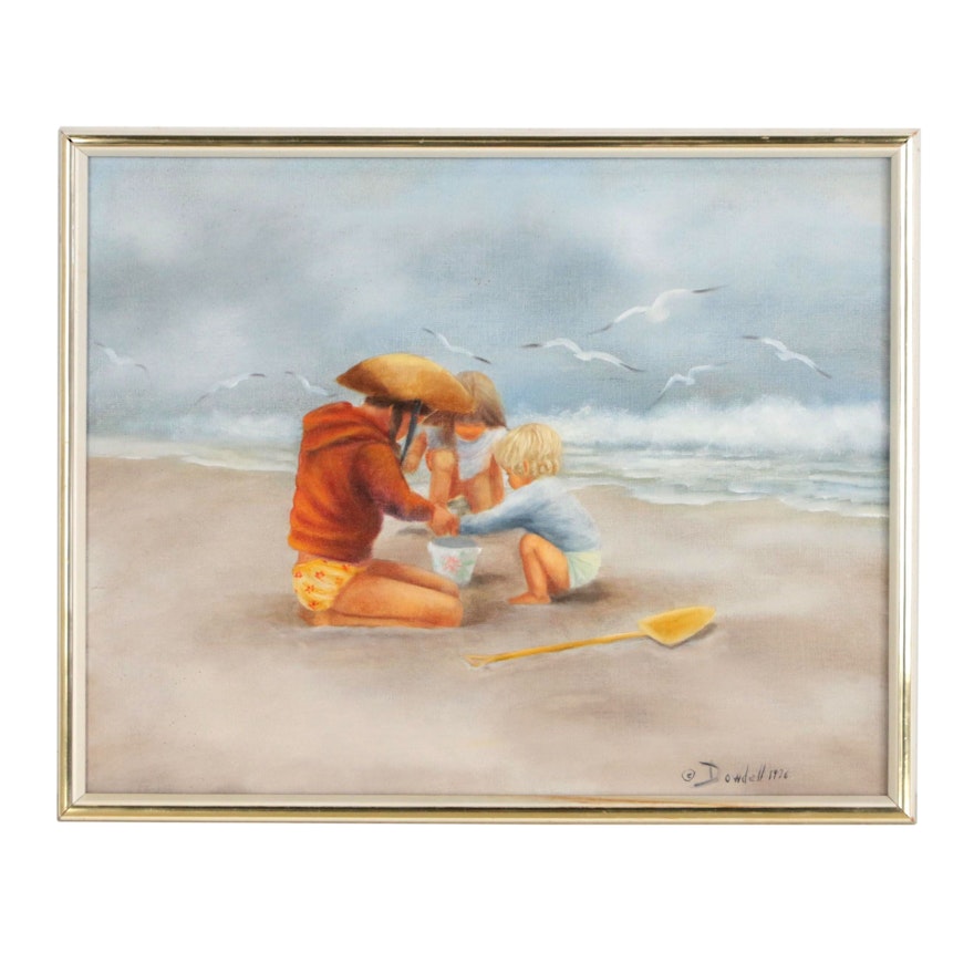 Sheila Dowdell Oil Painting of Beach Scene with Children