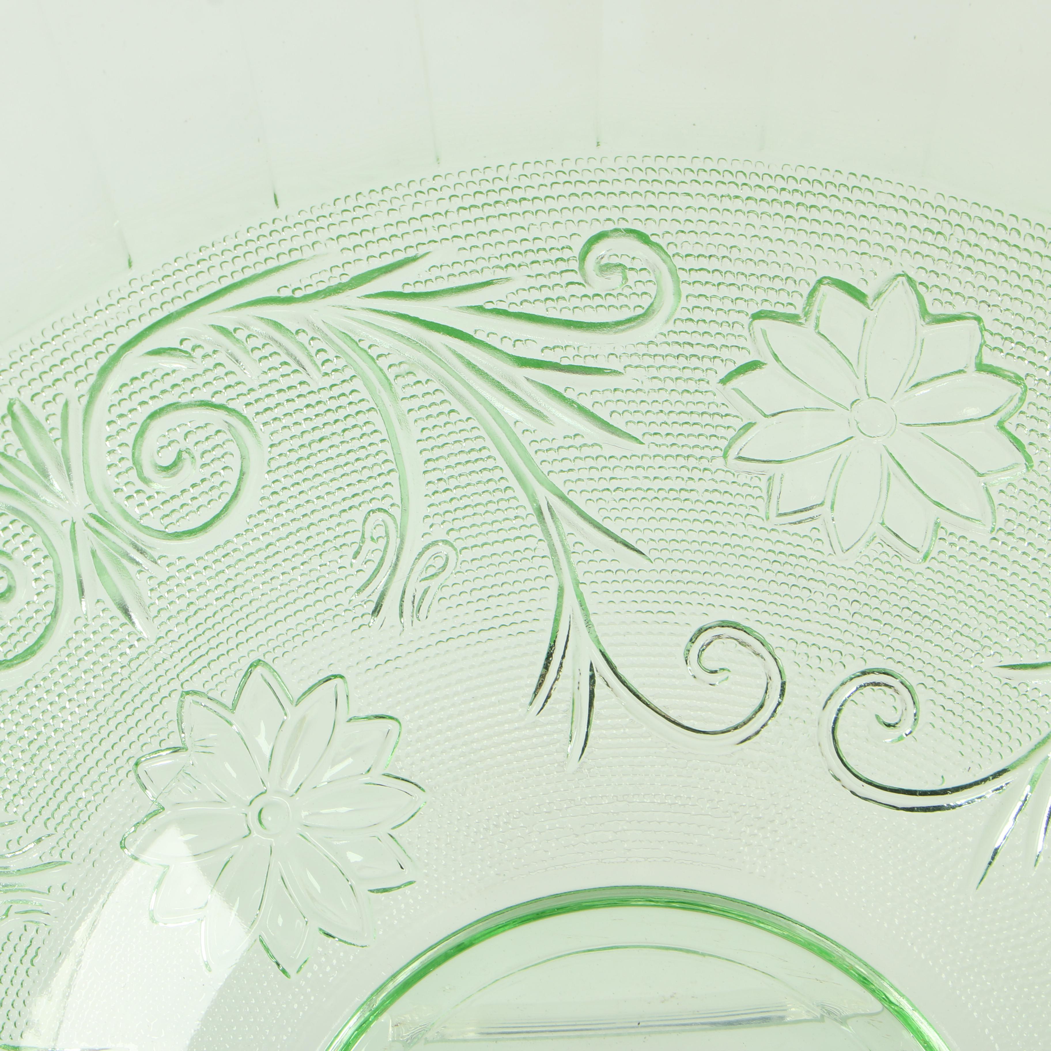 Tiara Chantilly Green Sandwich Glass Punch Bowl Set