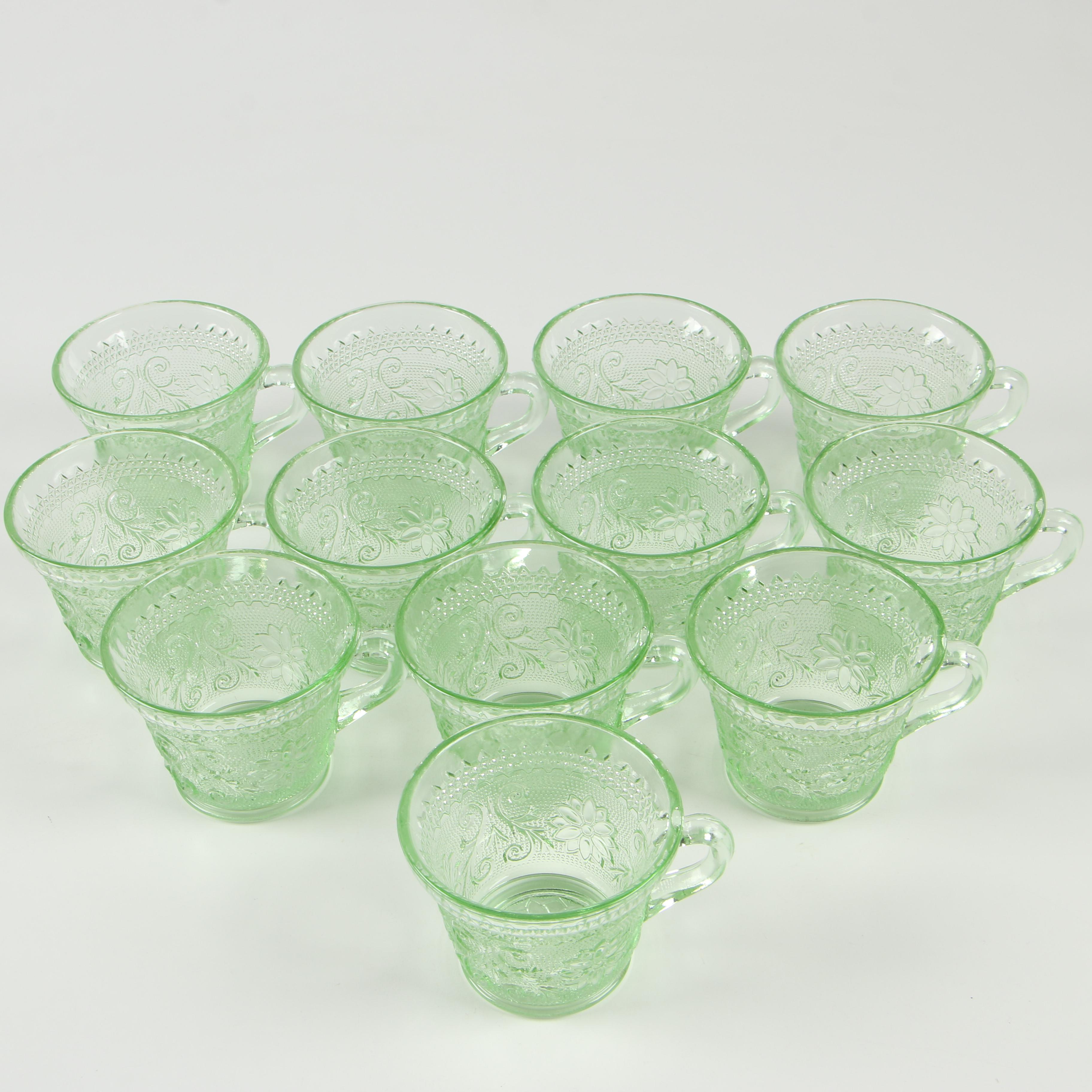 Tiara Chantilly Green Sandwich Glass Punch Bowl Set
