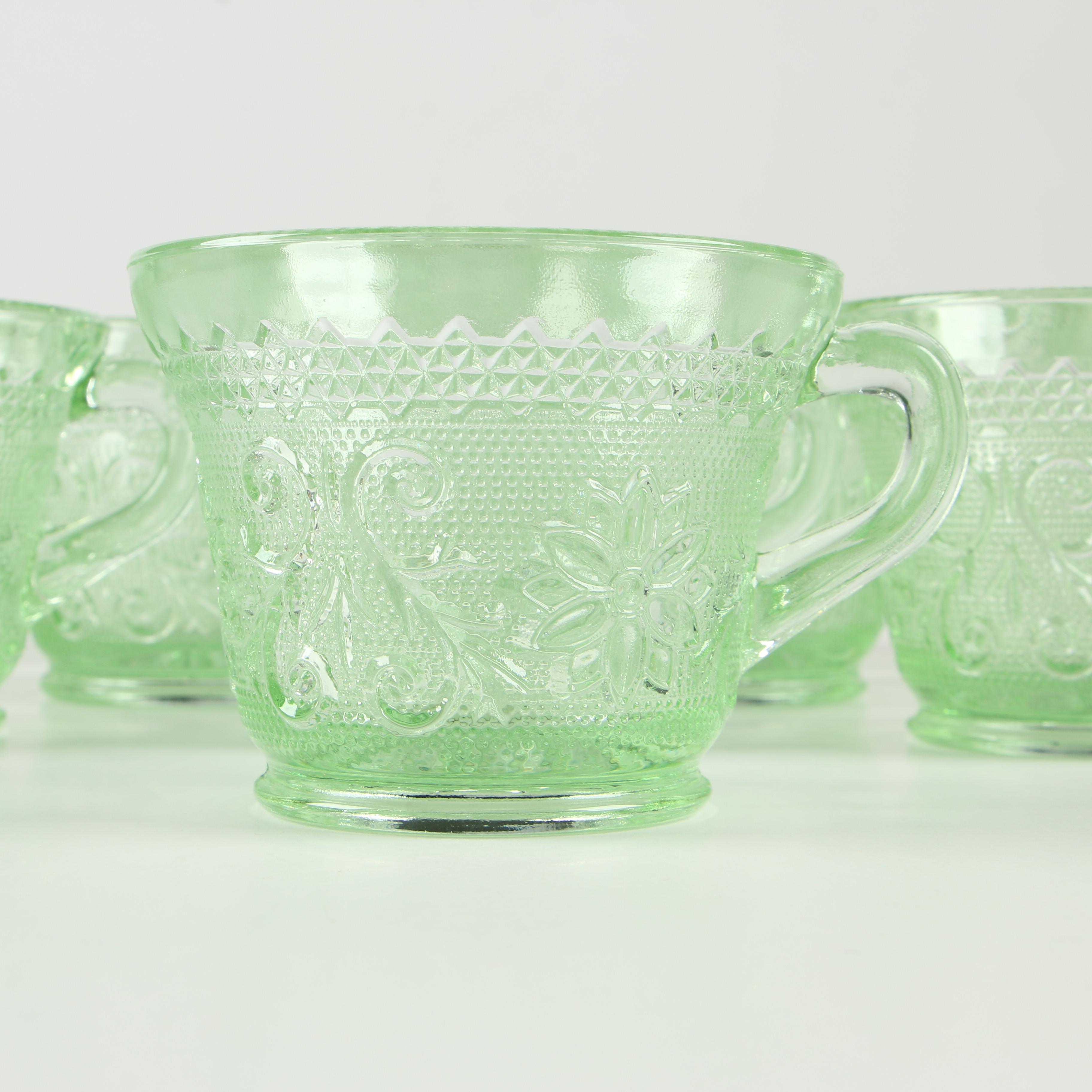 Tiara Chantilly Green Sandwich Glass Punch Bowl Set