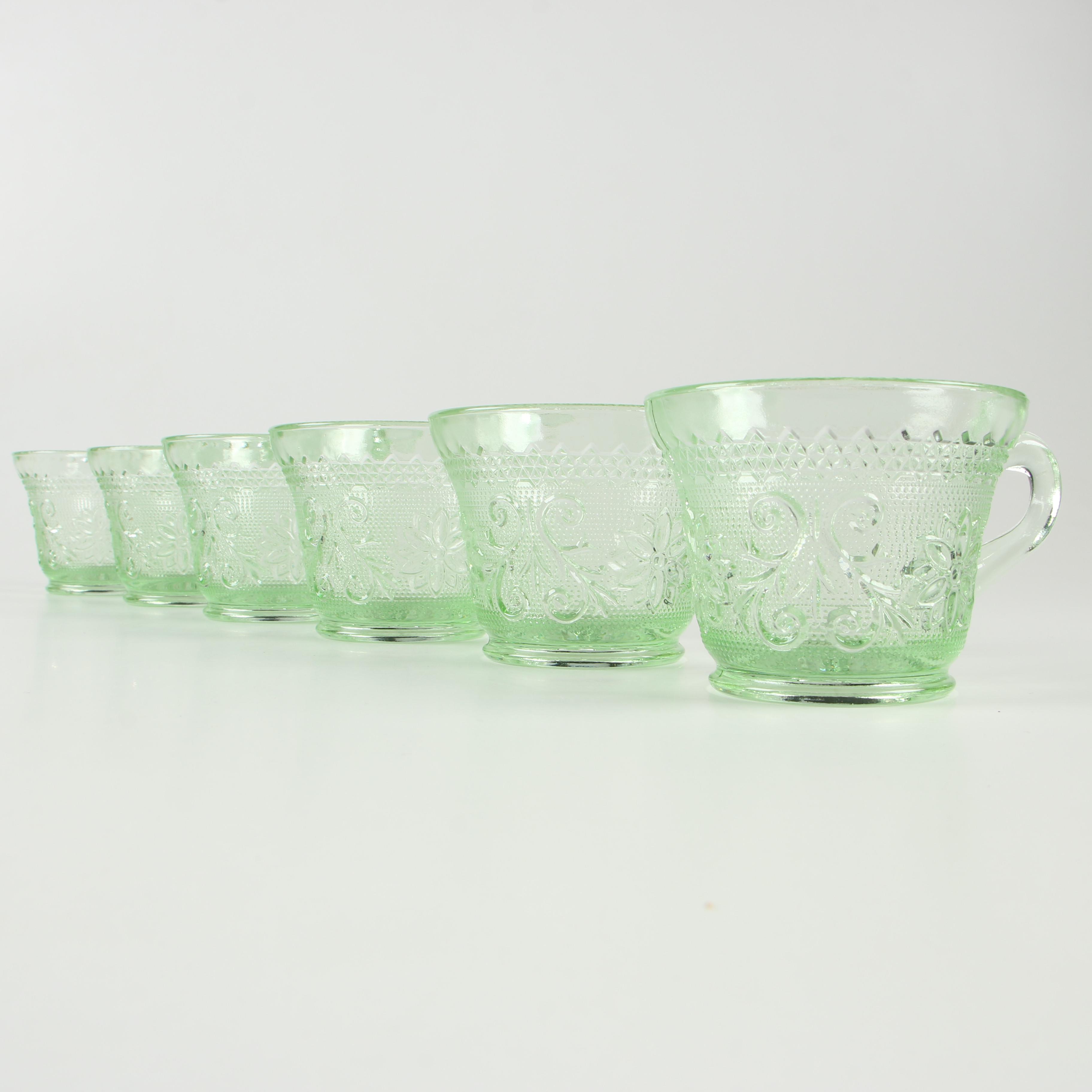 Tiara Chantilly Green Sandwich Glass Punch Bowl Set