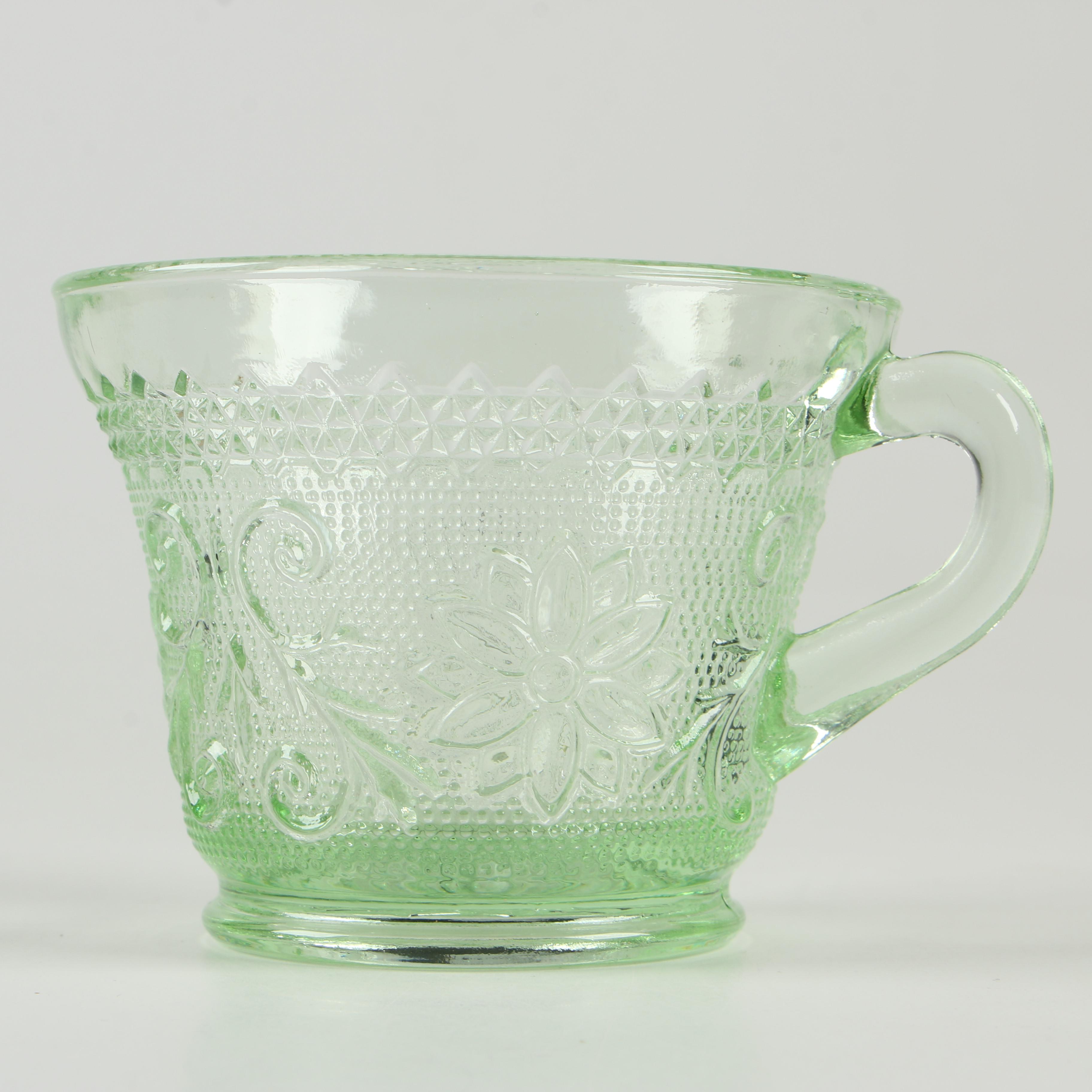 Tiara Chantilly Green Sandwich Glass Punch Bowl Set
