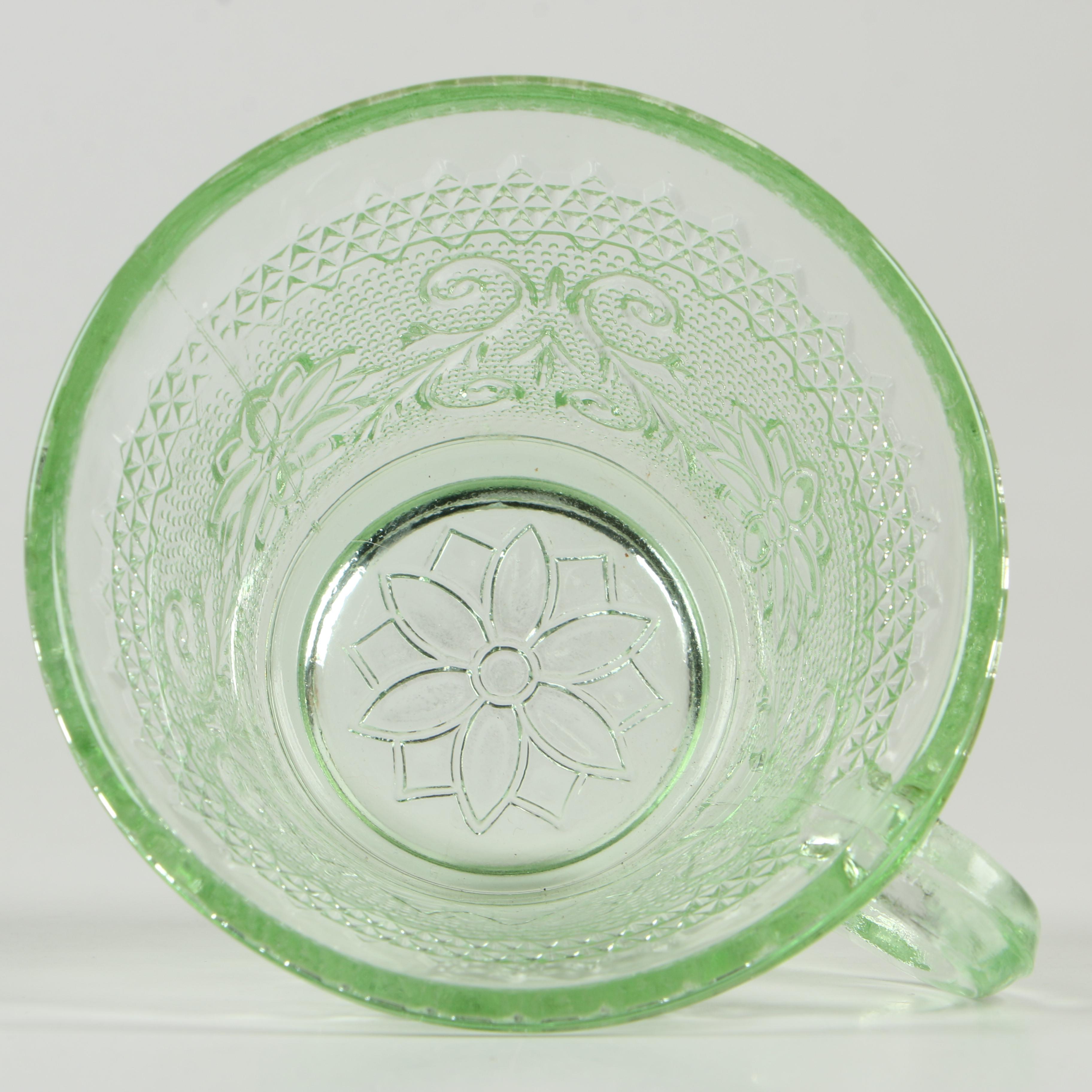 Tiara Chantilly Green Sandwich Glass Punch Bowl Set