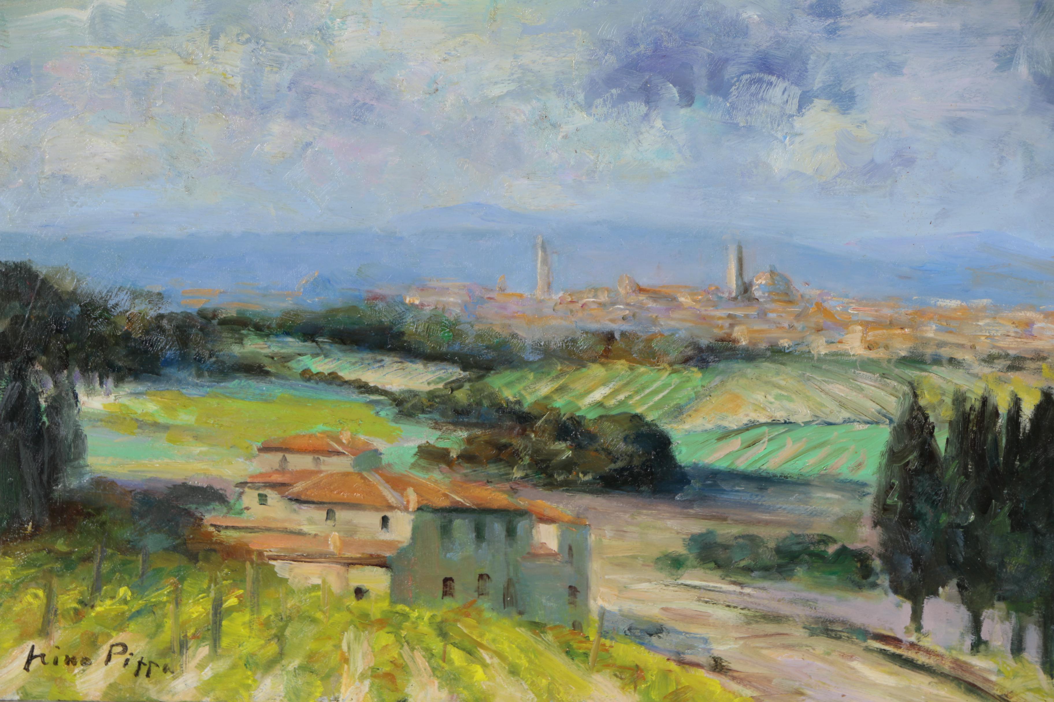 Nino Pippa Oil Painting "Tuscan Landscape - Siena Skyline"