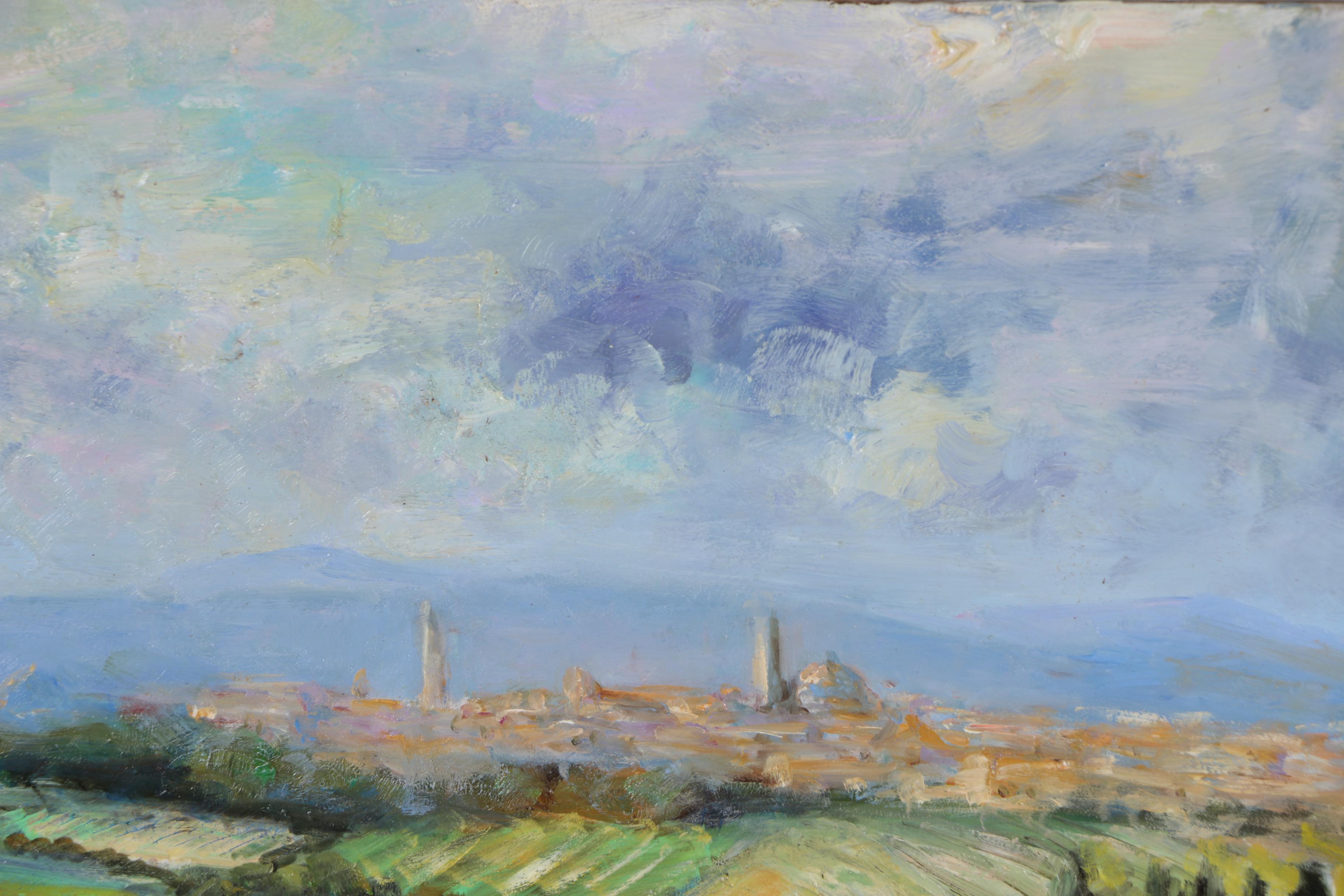 Nino Pippa Oil Painting "Tuscan Landscape - Siena Skyline"