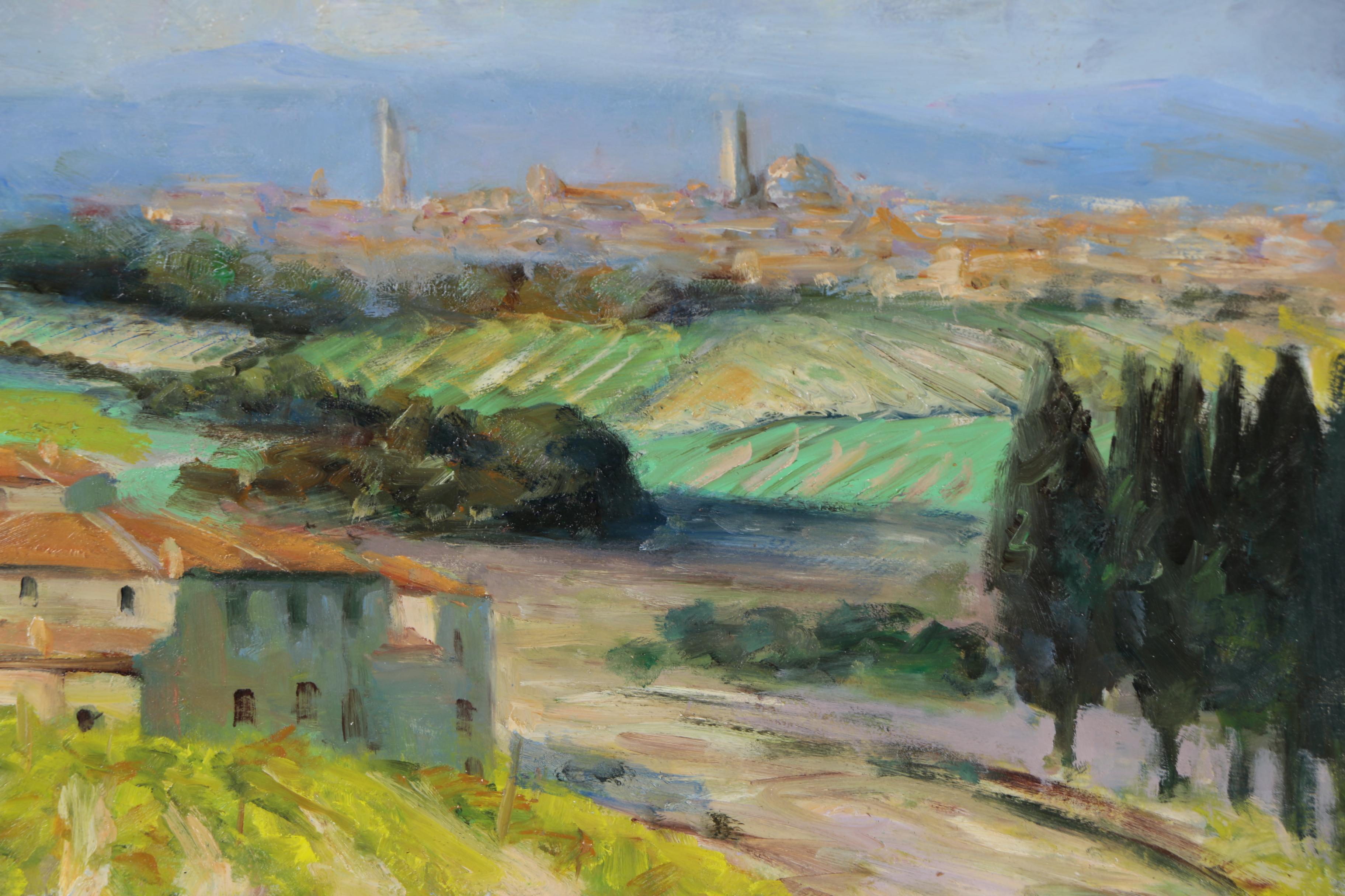 Nino Pippa Oil Painting "Tuscan Landscape - Siena Skyline"