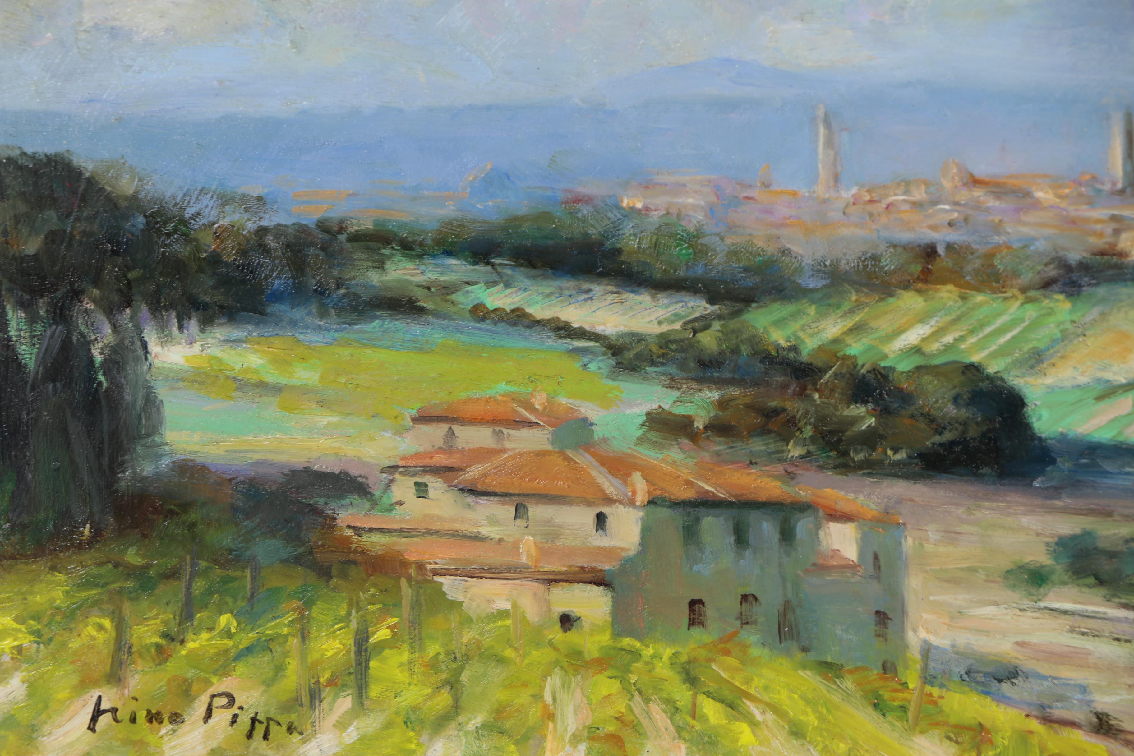 Nino Pippa Oil Painting "Tuscan Landscape - Siena Skyline"