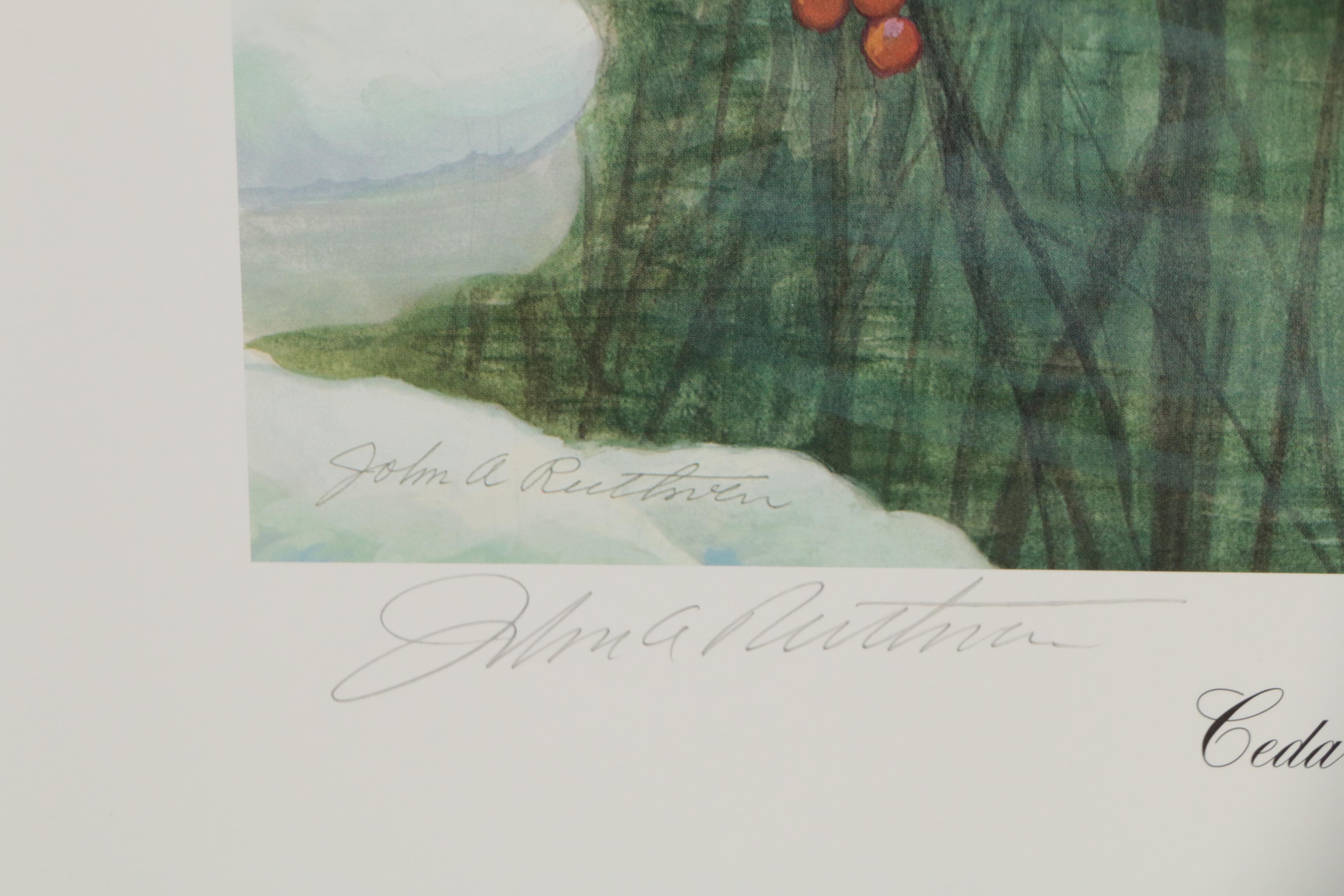 John Ruthven Offset Lithograph "Cedar Waxwings"
