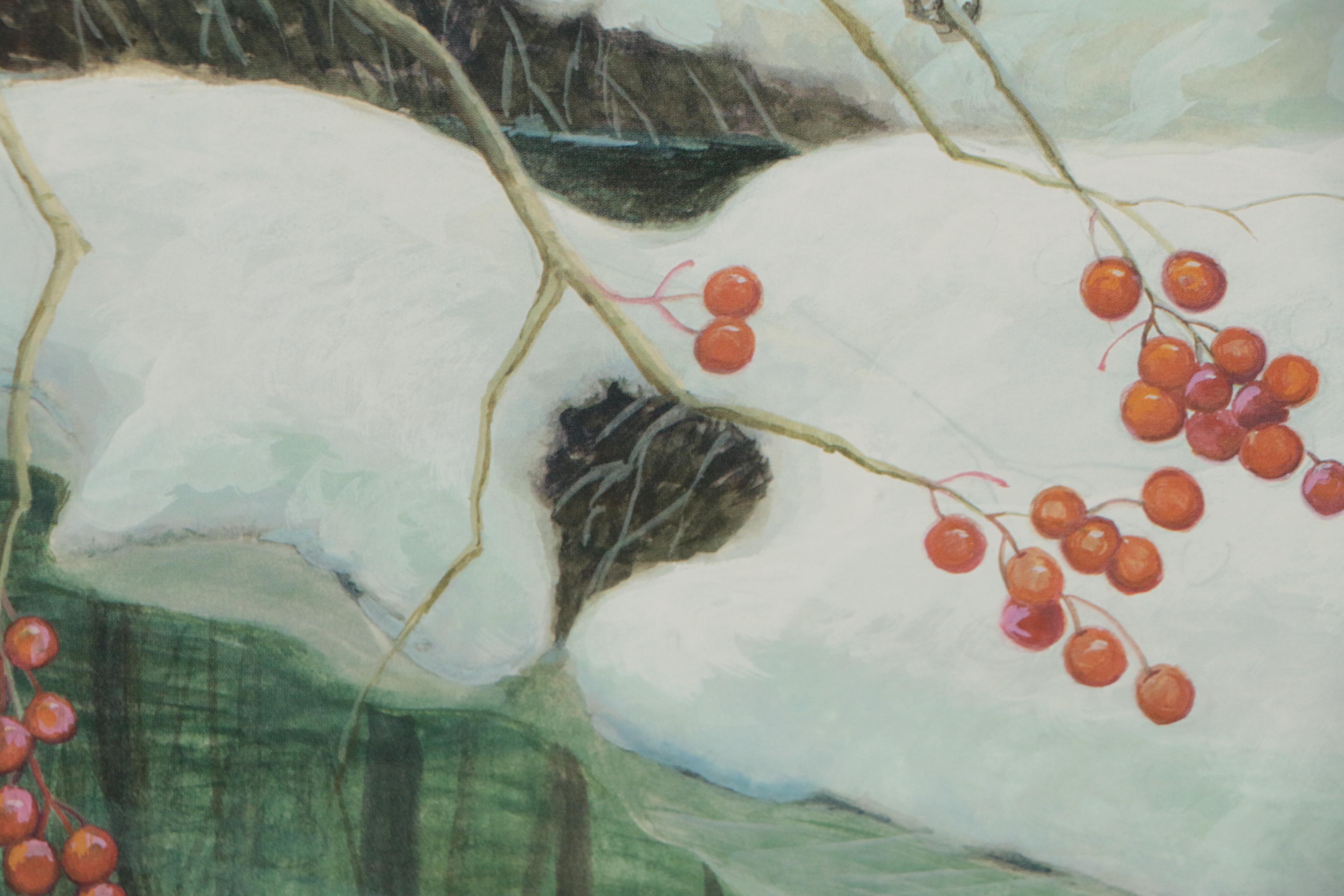 John Ruthven Offset Lithograph "Cedar Waxwings"