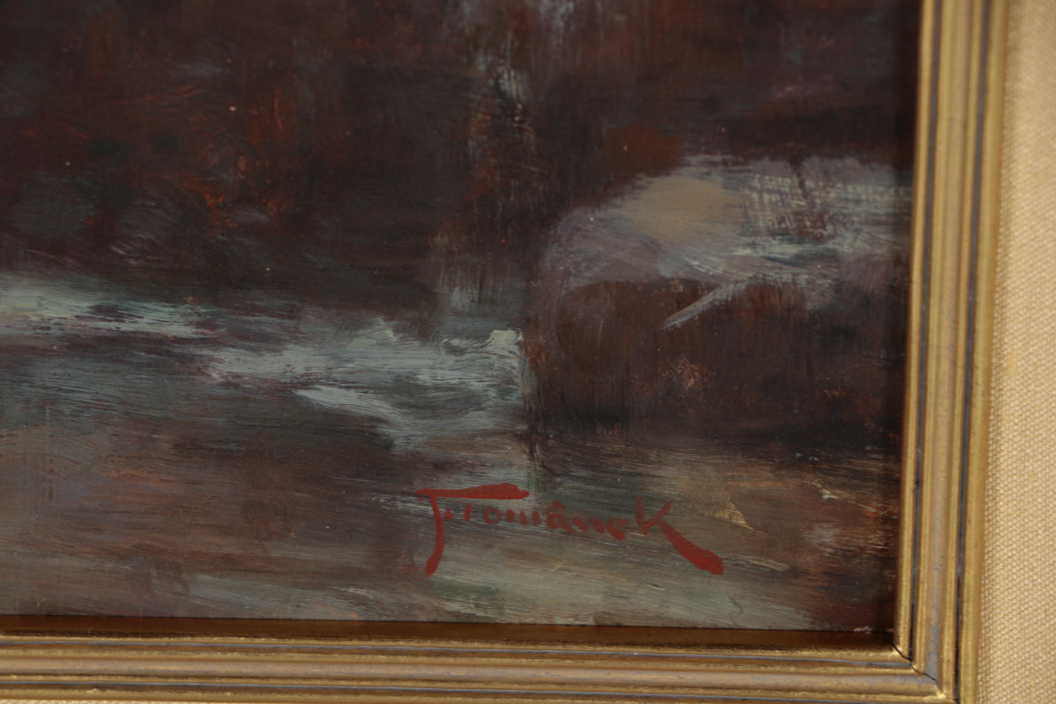 Joseph Tomanek Oil Painting of Seated Female Nude at Rocky Shore