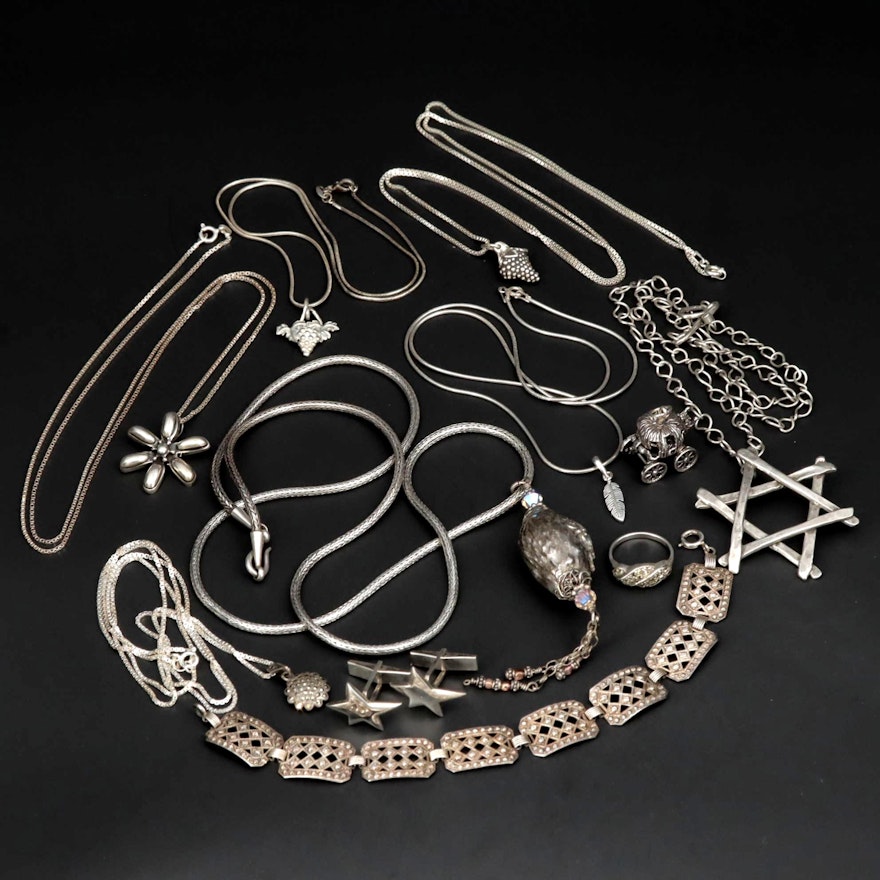 Assortment of Jewelry Featuring Pandora Feather Pendant