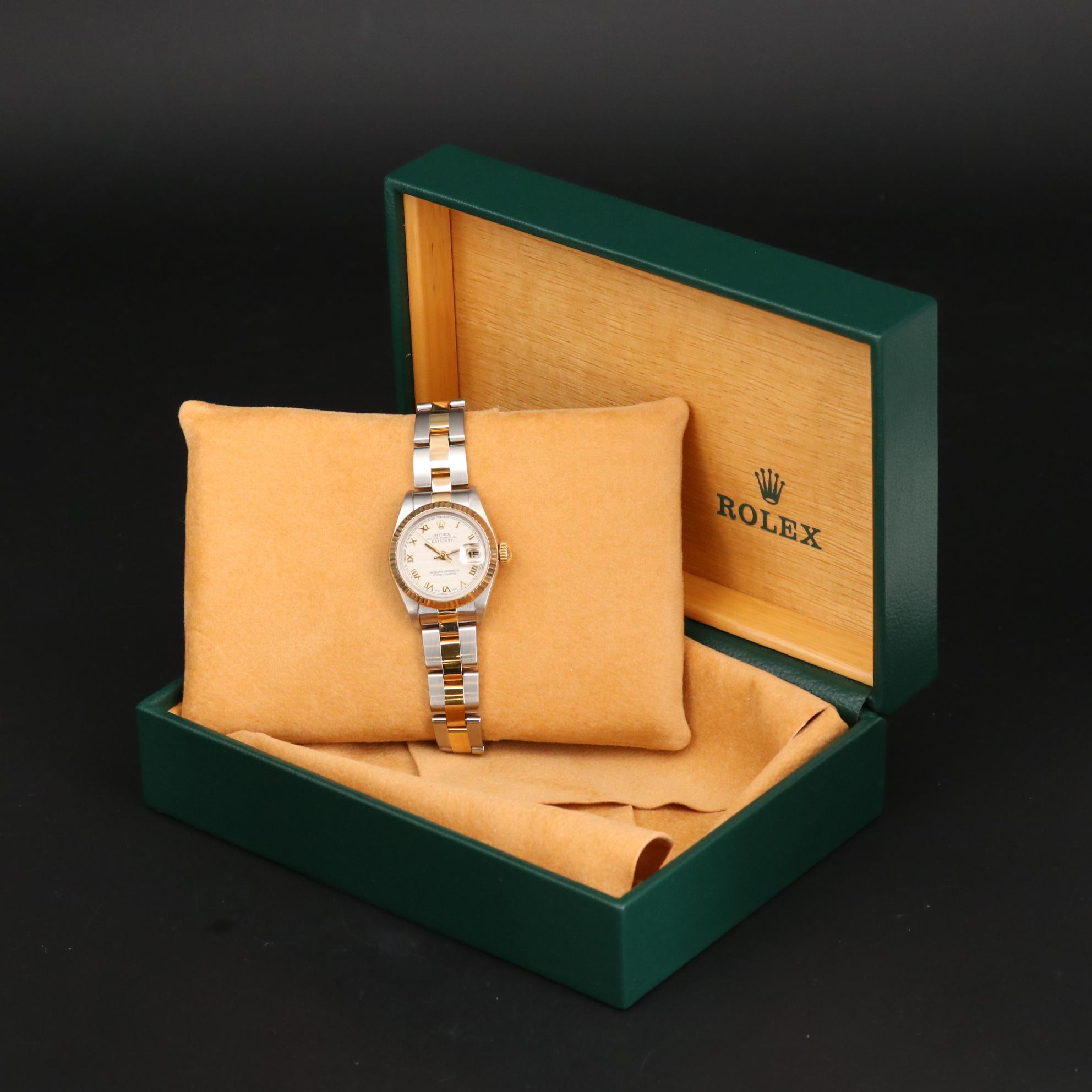 1997 Rolex Datejust Watch with Ivory Pyramide Roman Dial