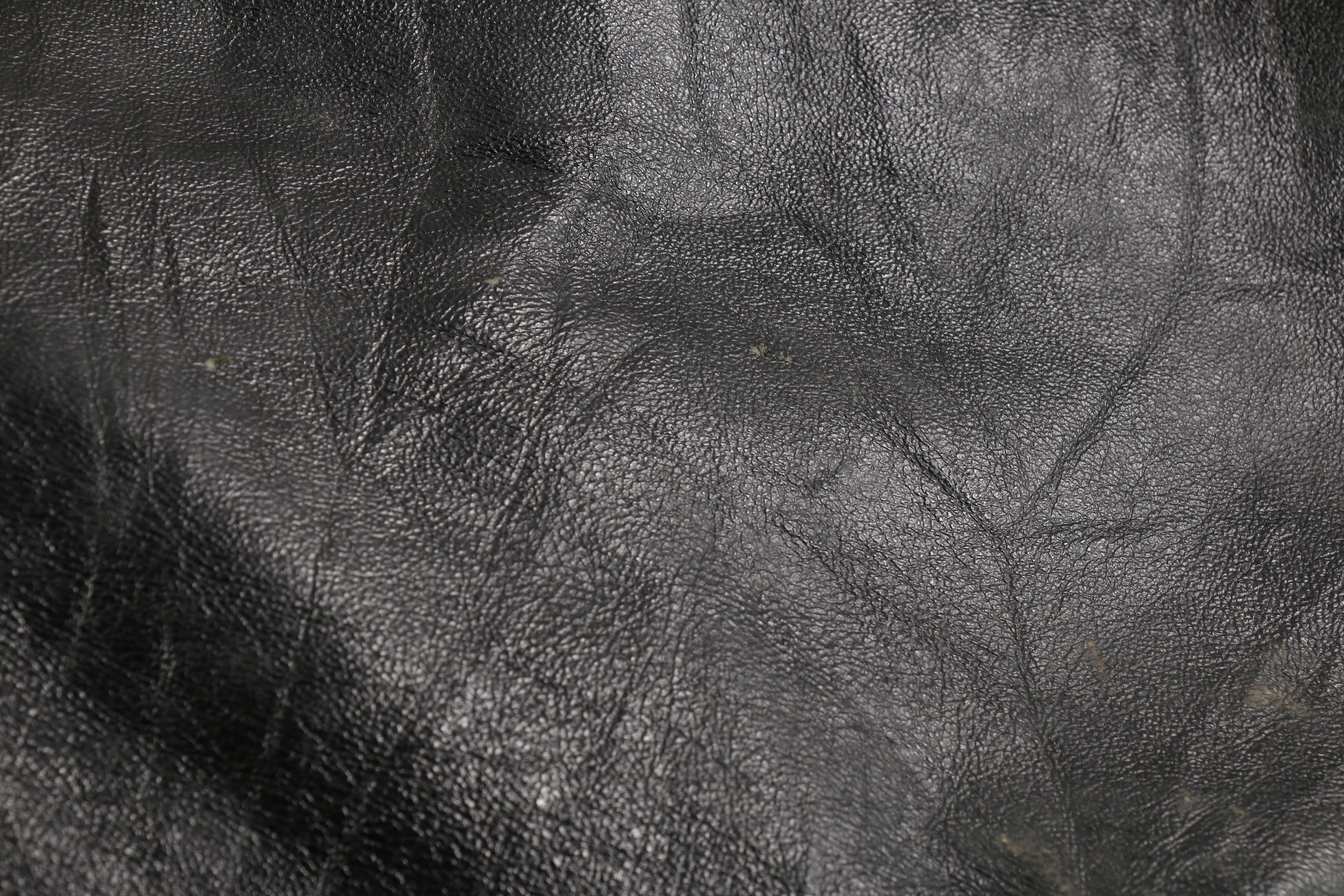 Black Leather Wrap Coat with Canadian Lynx Fur Shawl Collar, Vintage