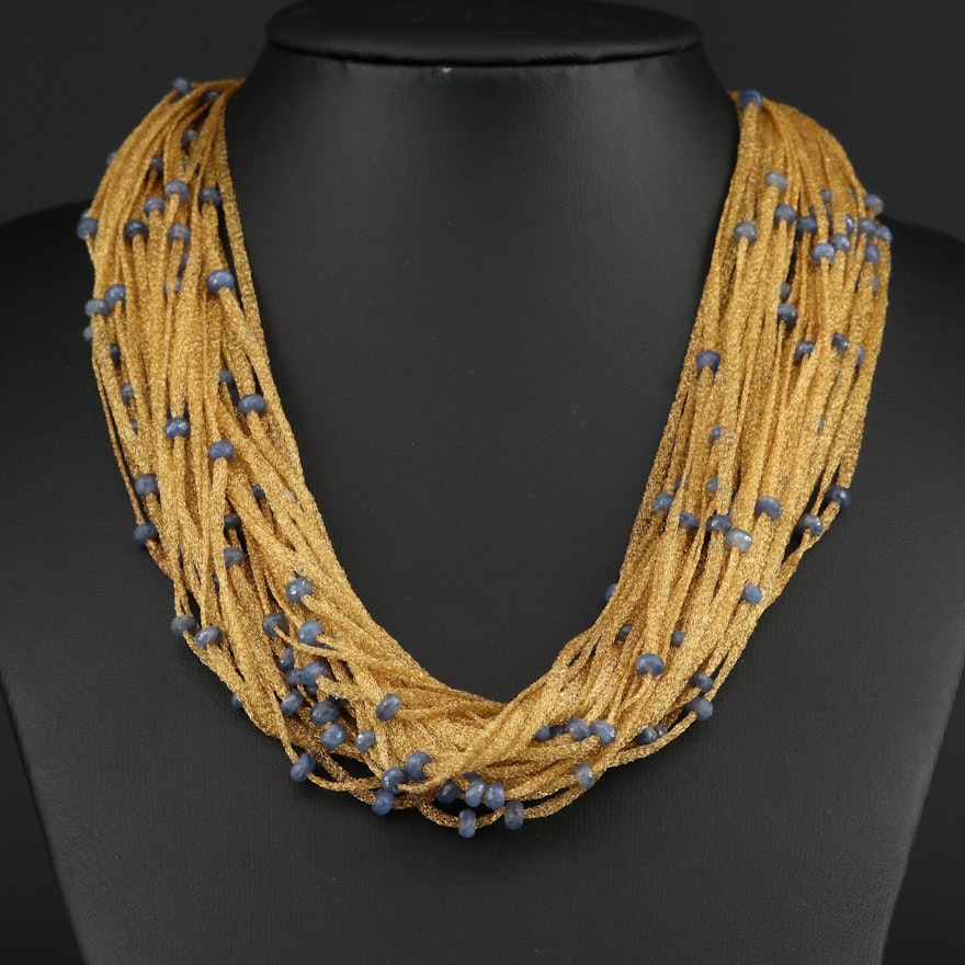 Pietro Balestra 18K and 24K Gold Woven Mesh Sapphire Torsade Necklace