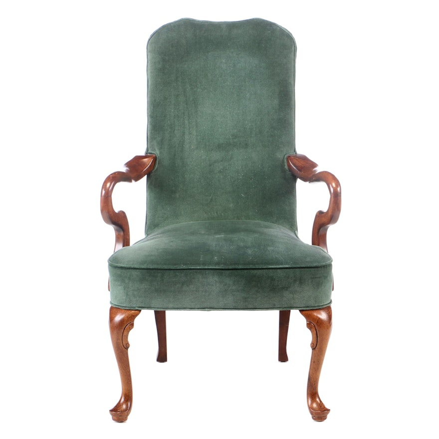 Queen Anne Style Cherry-Stained Open Armchair, Mid to Late 20th Century