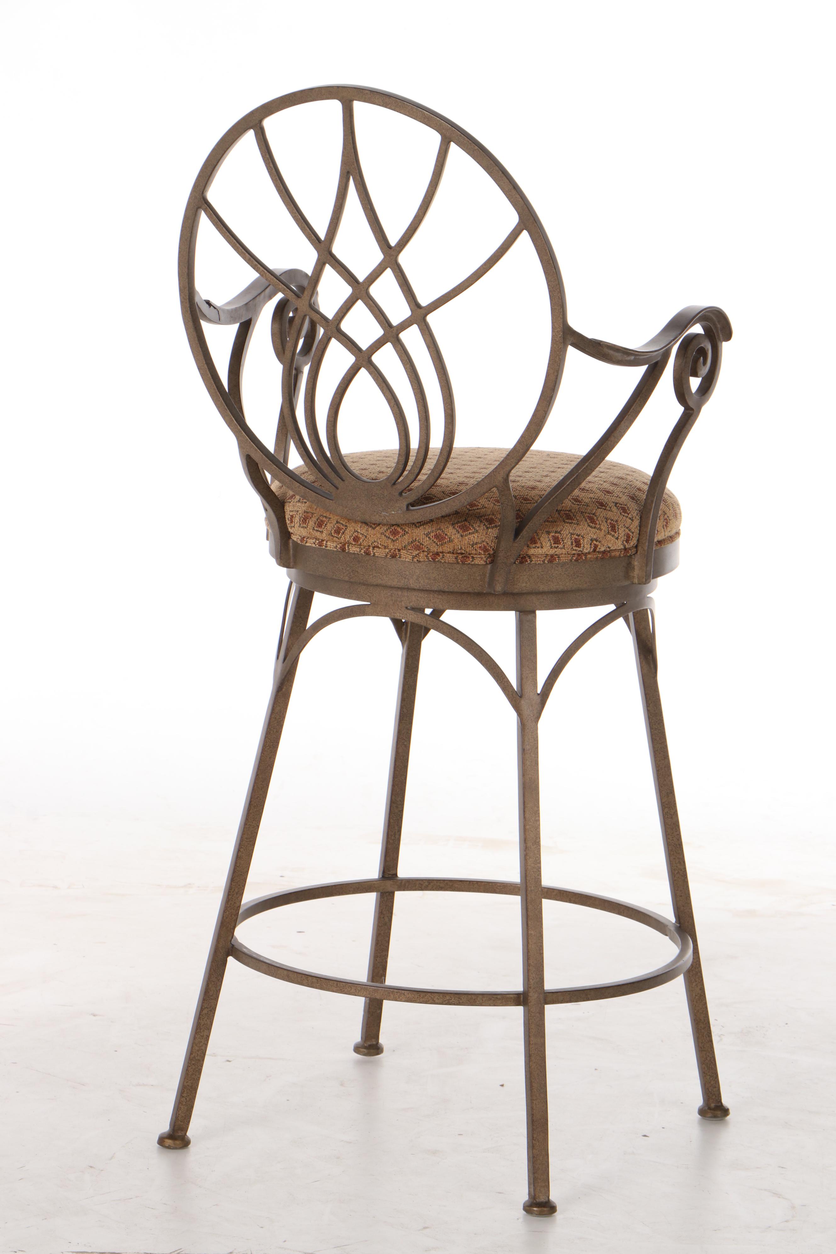 Four Swivel Wrought Metal Bar Stools, Late 20th Century