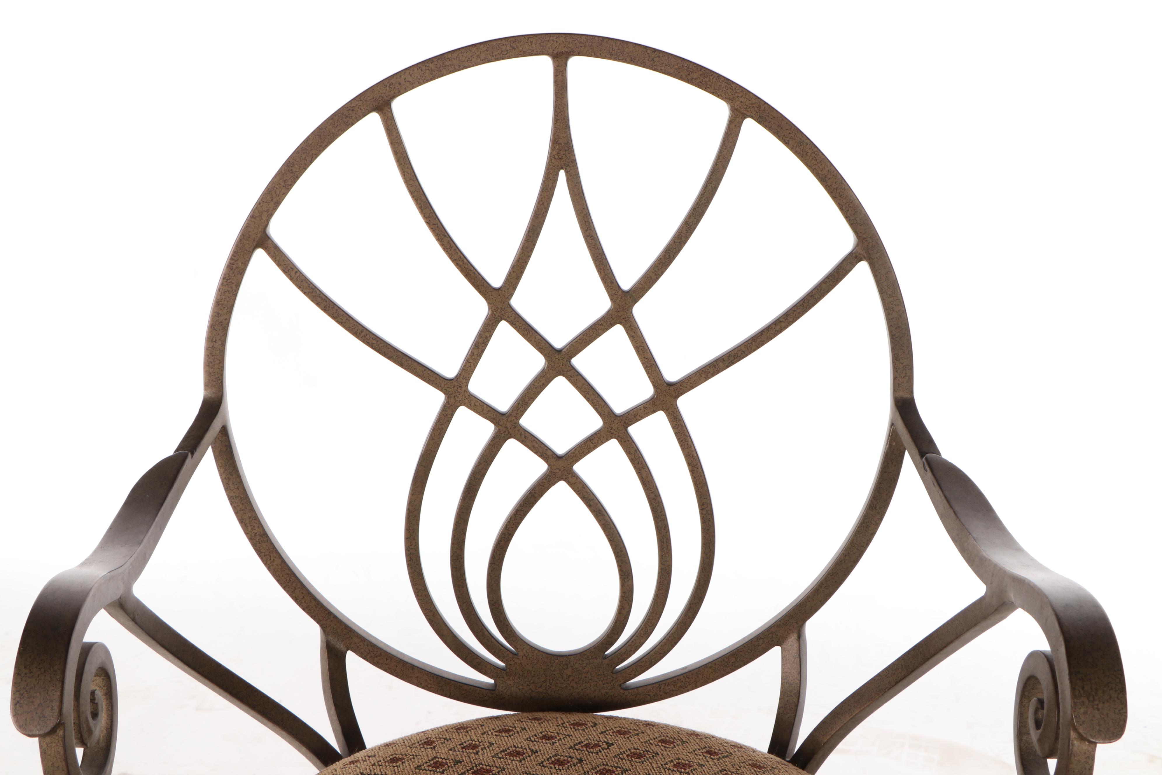 Four Swivel Wrought Metal Bar Stools, Late 20th Century