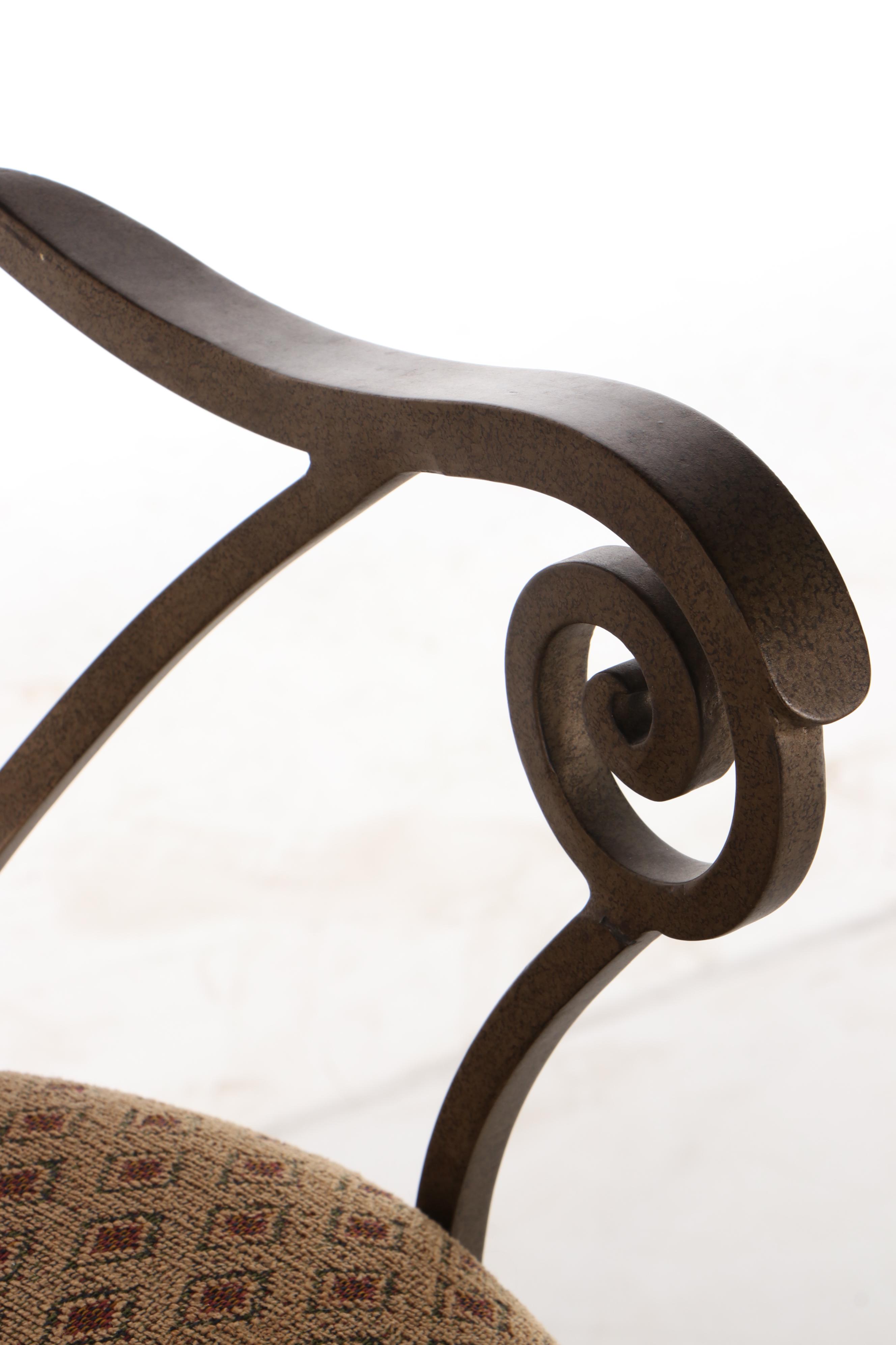 Four Swivel Wrought Metal Bar Stools, Late 20th Century