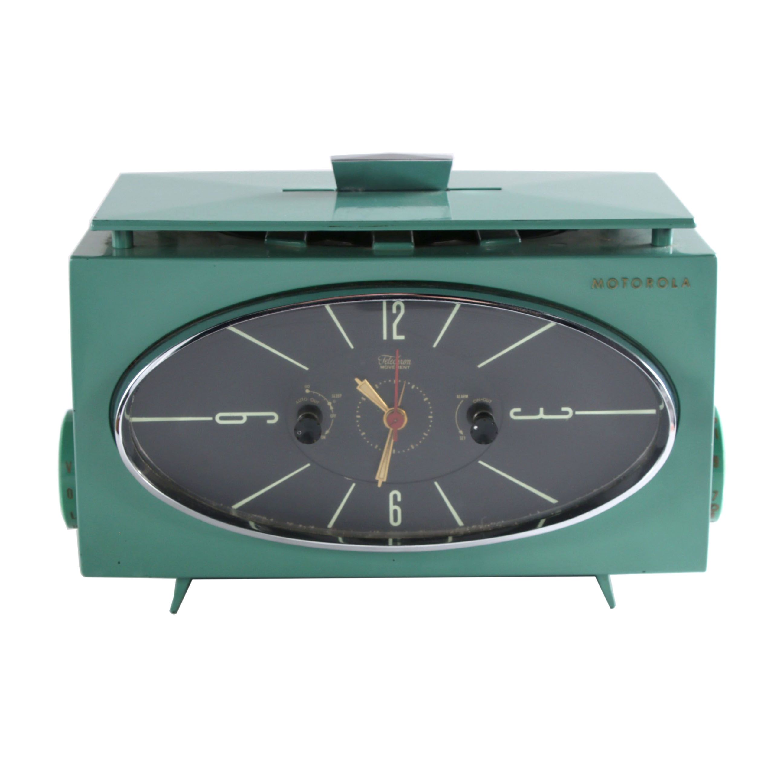 Motorola Mid Century Modern Bakelite Telechron Clock Radio With Alarm