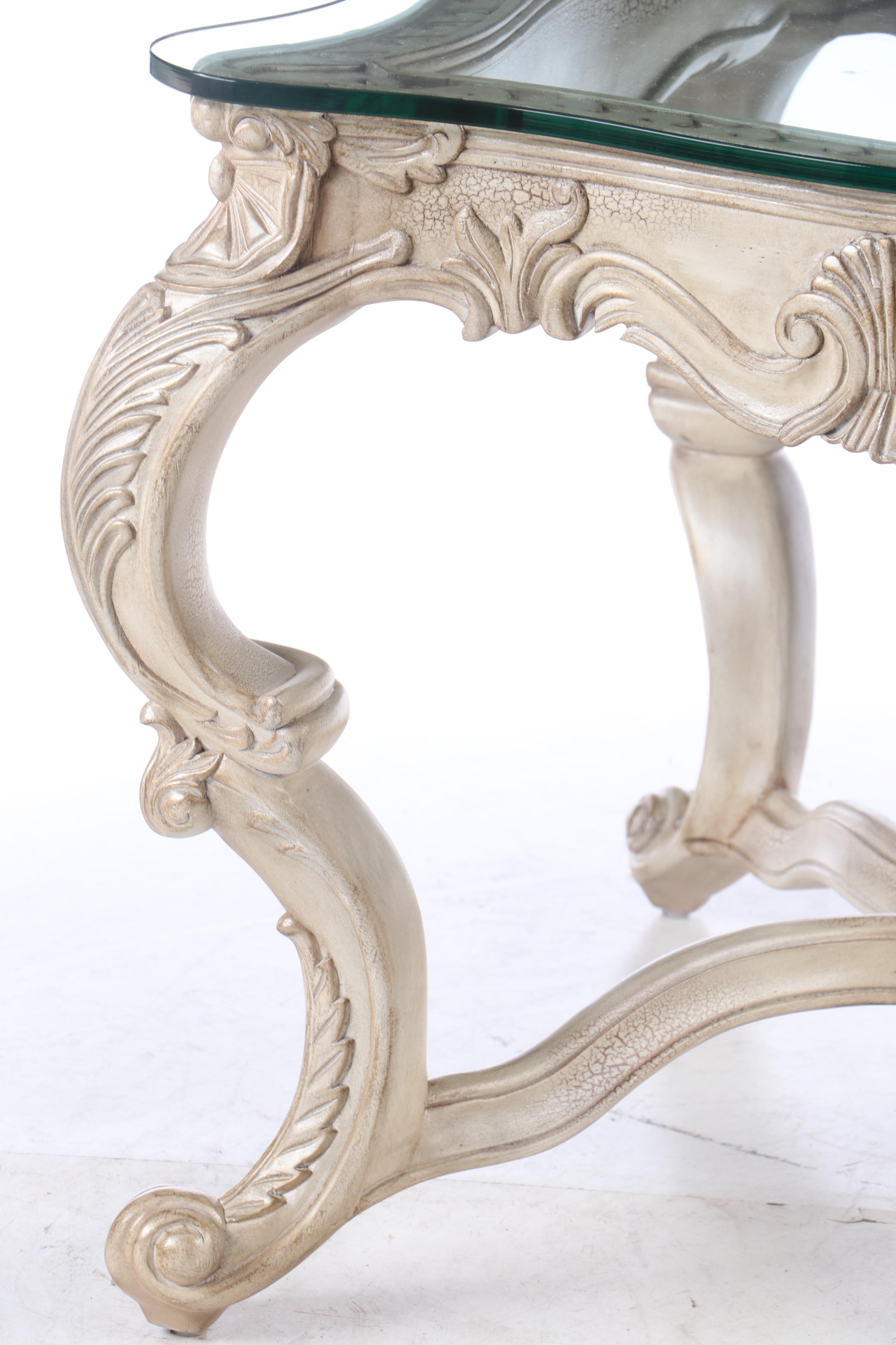 Rococo Style End Table with Glass Top, Contemporary