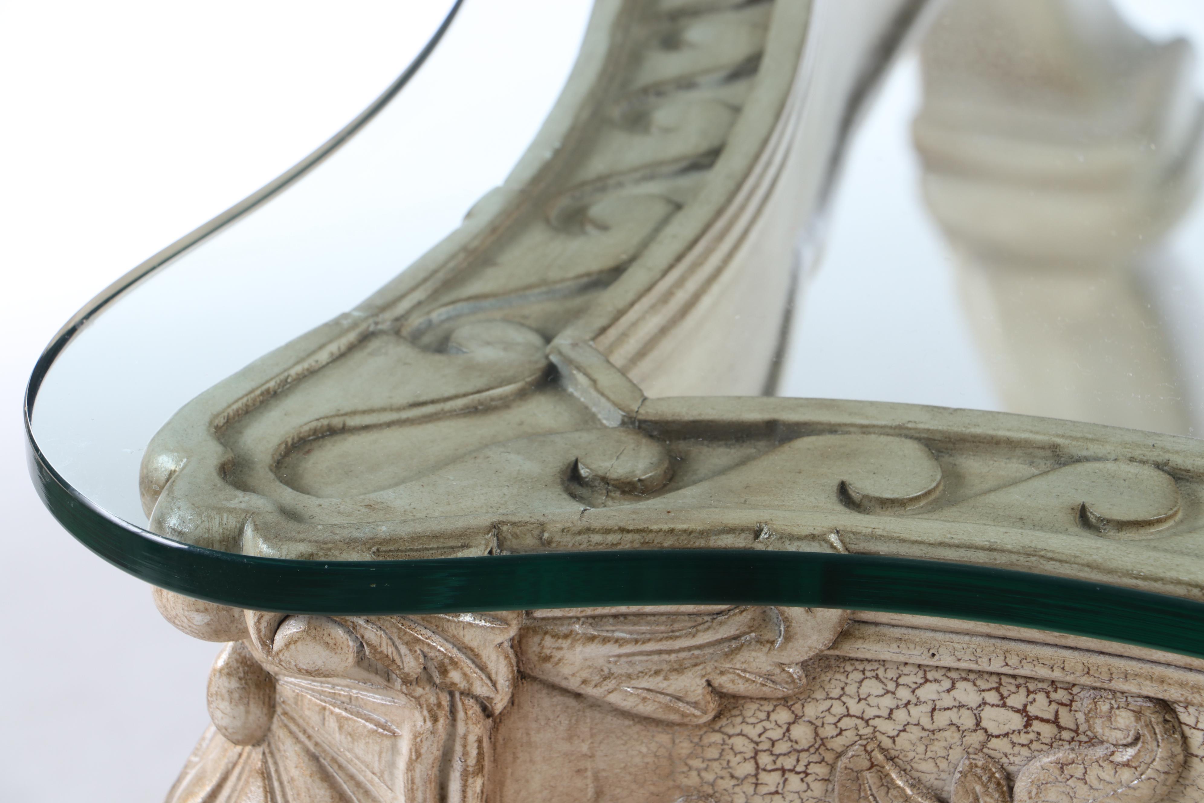 Rococo Style End Table with Glass Top, Contemporary