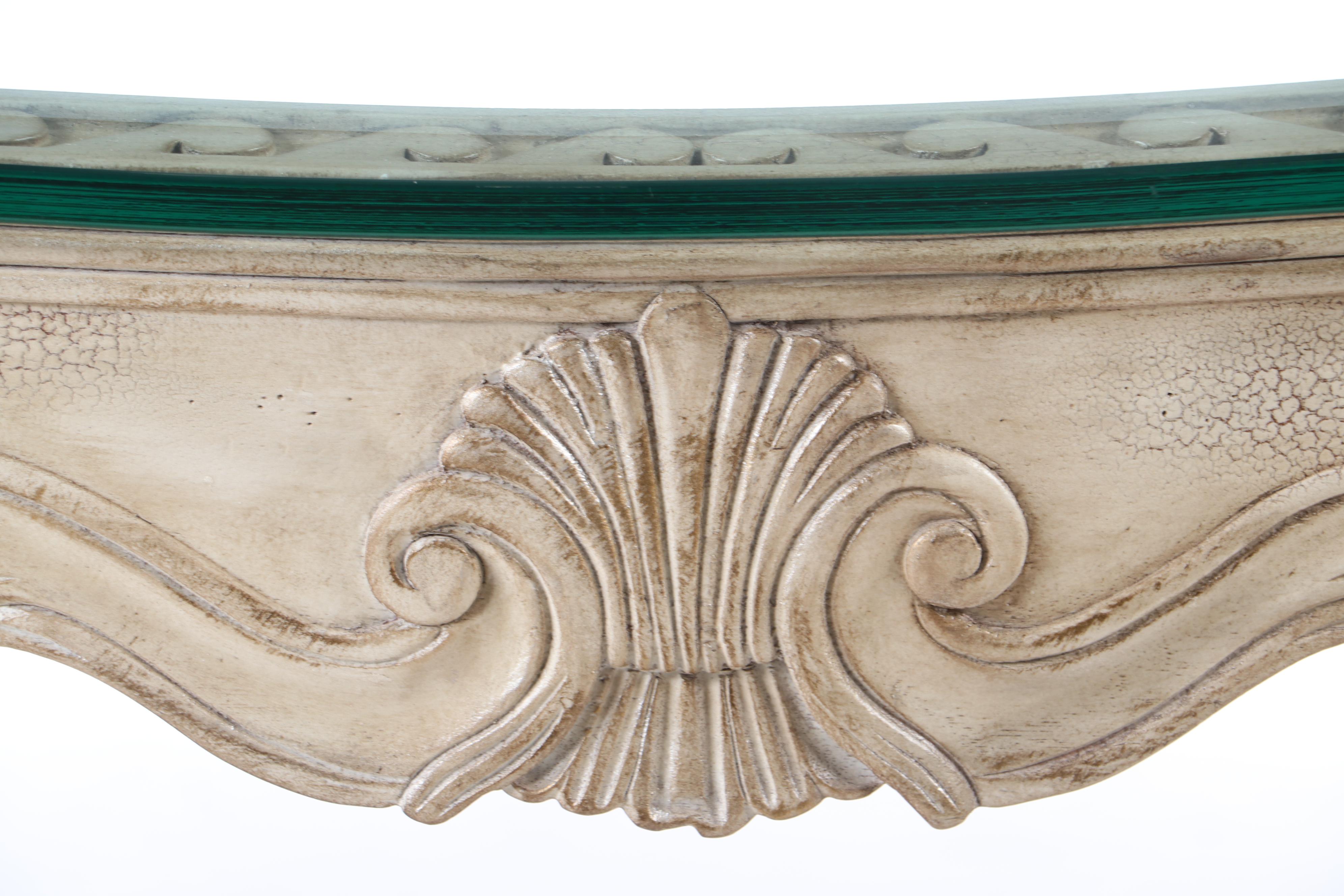 Rococo Style End Table with Glass Top, Contemporary