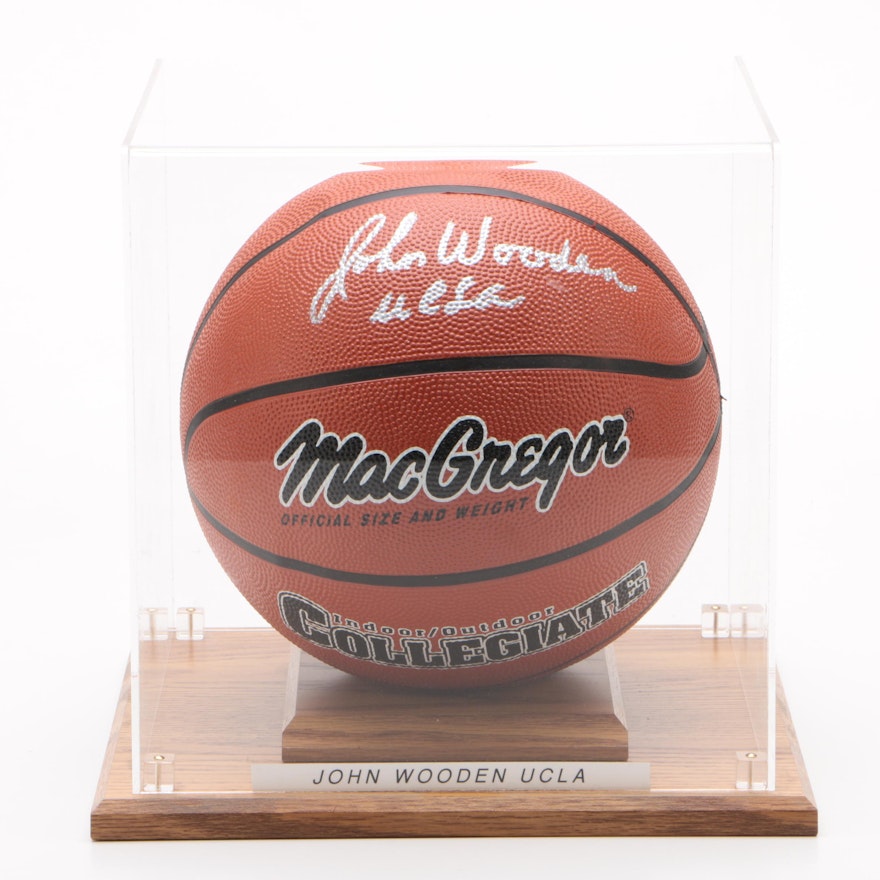 John Wooden UCLA Signed MacGregor Collegiate Basketball in Case