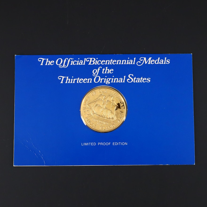 Franklin Mint Rhode Island American Revolution Commemorative 24K Gold Medal