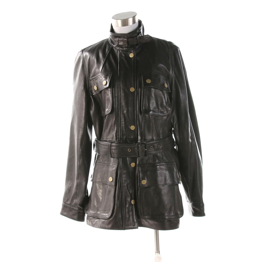 Women's Banana Republic Leather Fitted Jacket with Belt