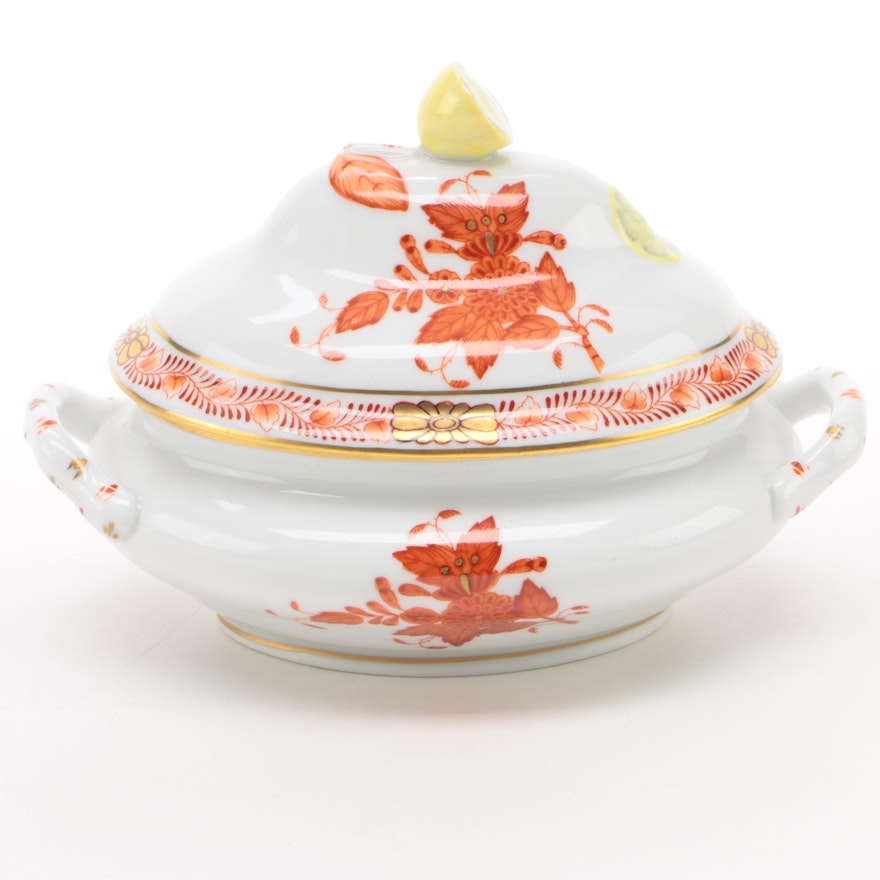 Herend Rust "Chinese Bouquet" Porcelain Miniature Tureen with Lemon Finial