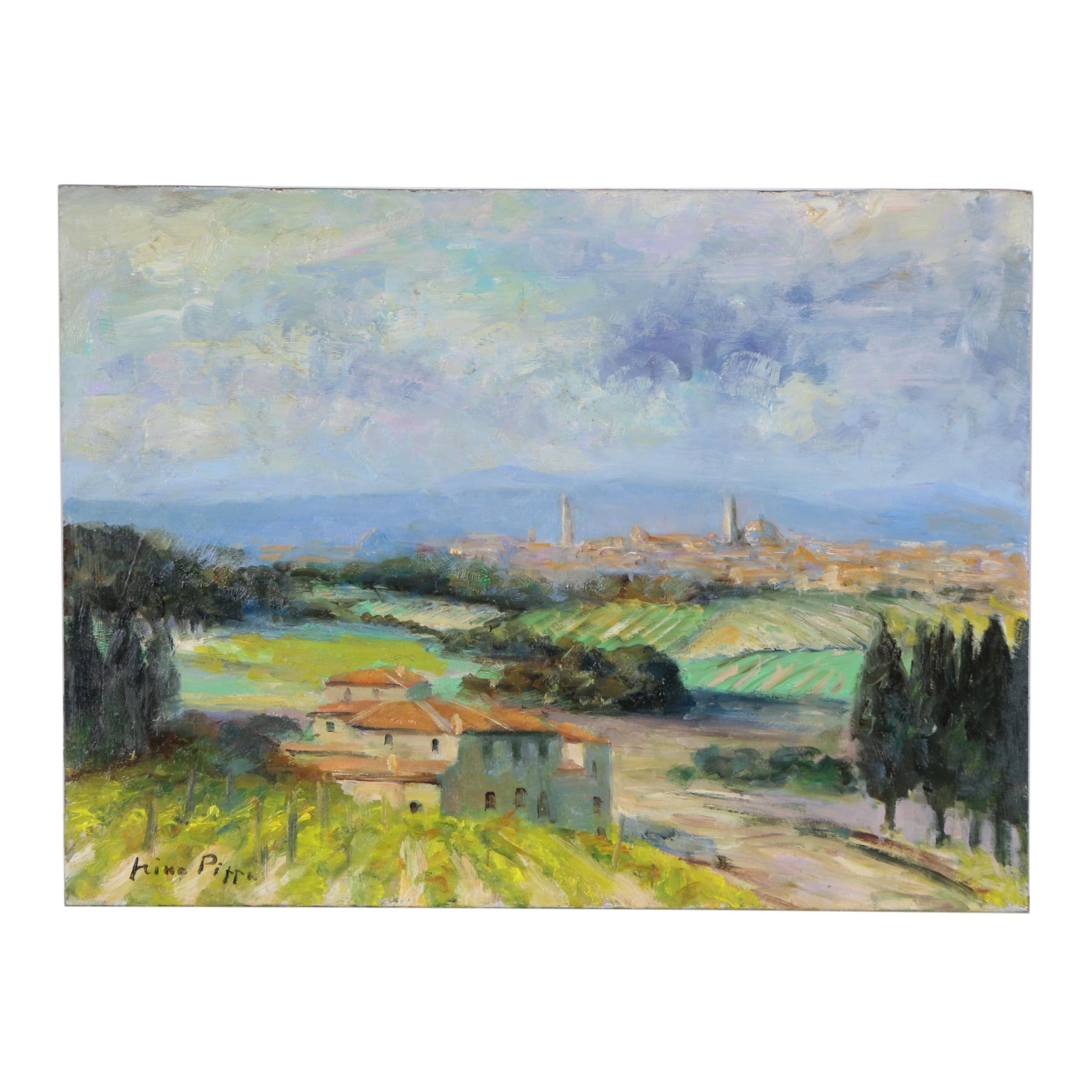 Nino Pippa Oil Painting "Tuscan Landscape - Siena Skyline"