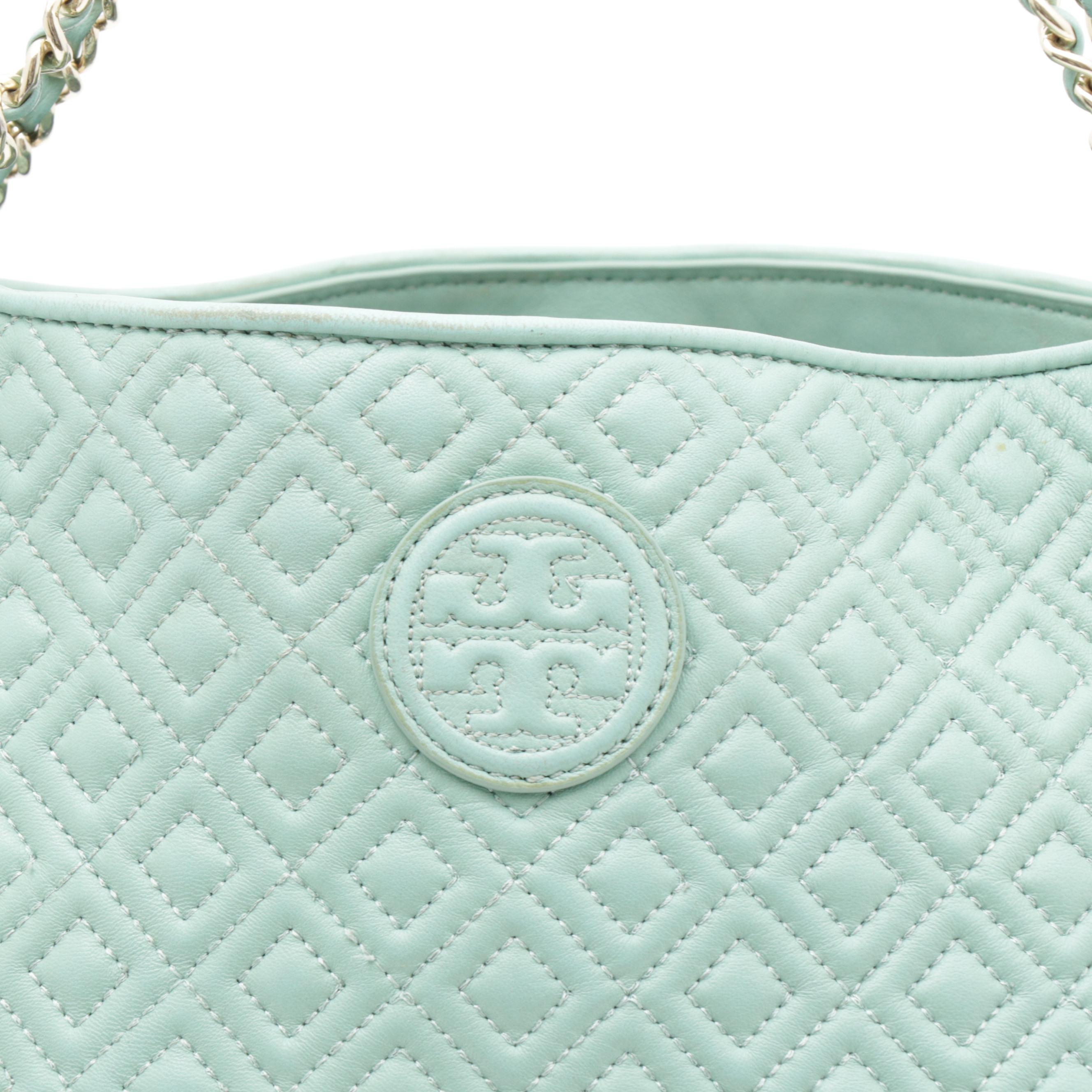 Tory Burch Quilted Aqua Blue Leather Shoulder Bag