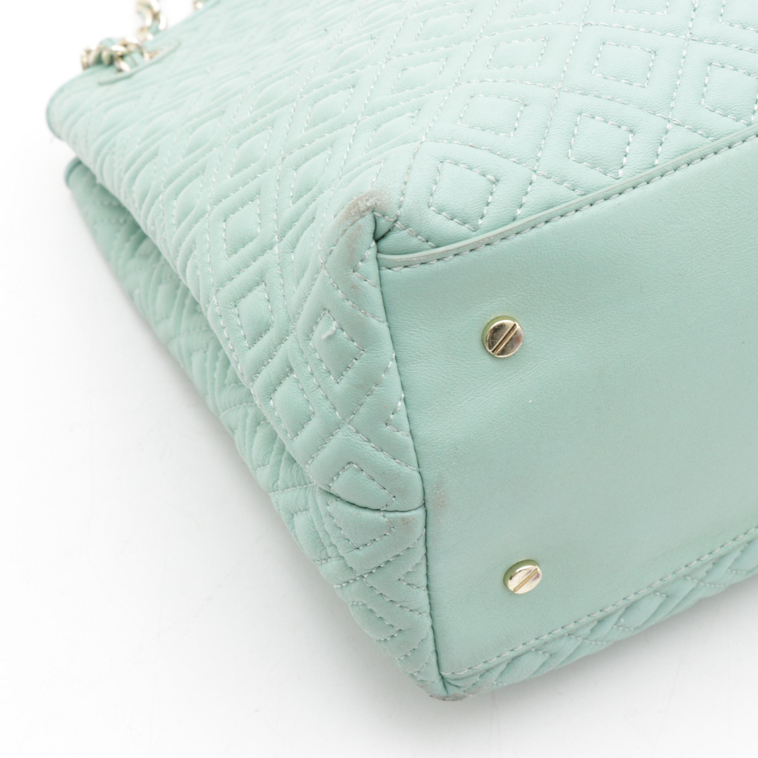Tory Burch Quilted Aqua Blue Leather Shoulder Bag