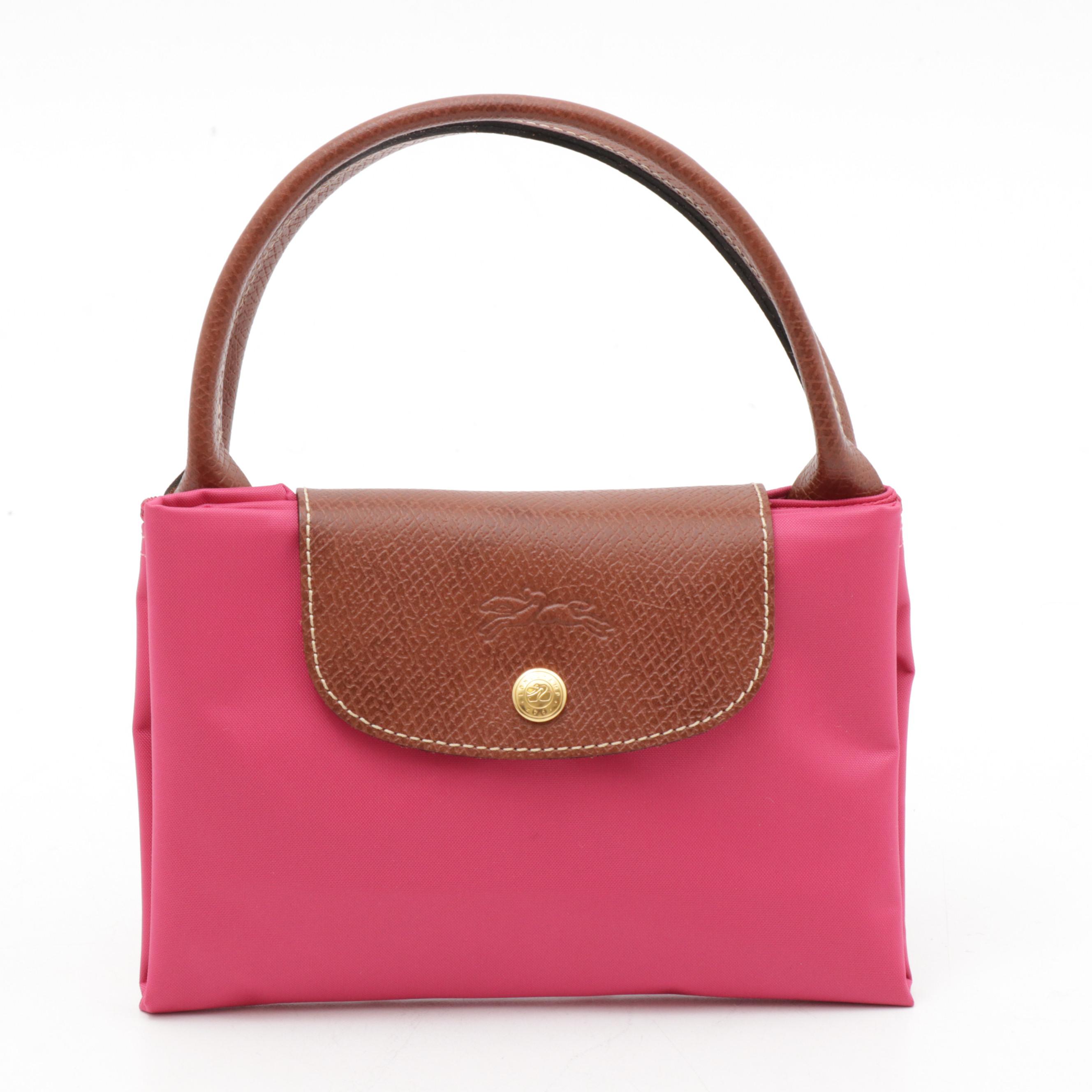 Longchamp Le Pliage Pink Candy Collapsible Nylon and Leather Tote