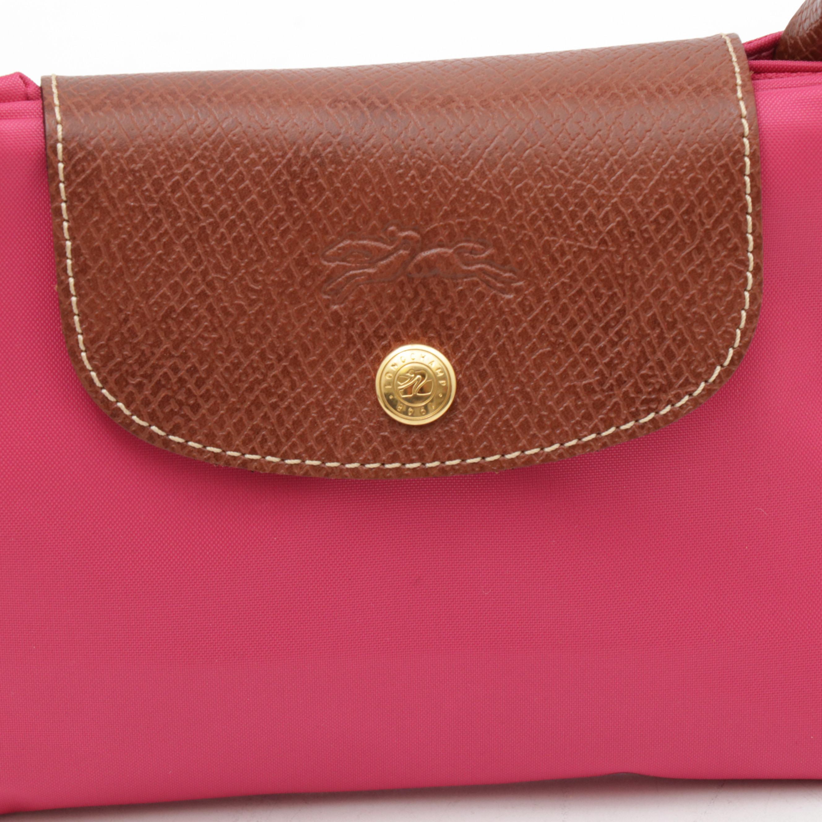 Longchamp Le Pliage Pink Candy Collapsible Nylon and Leather Tote