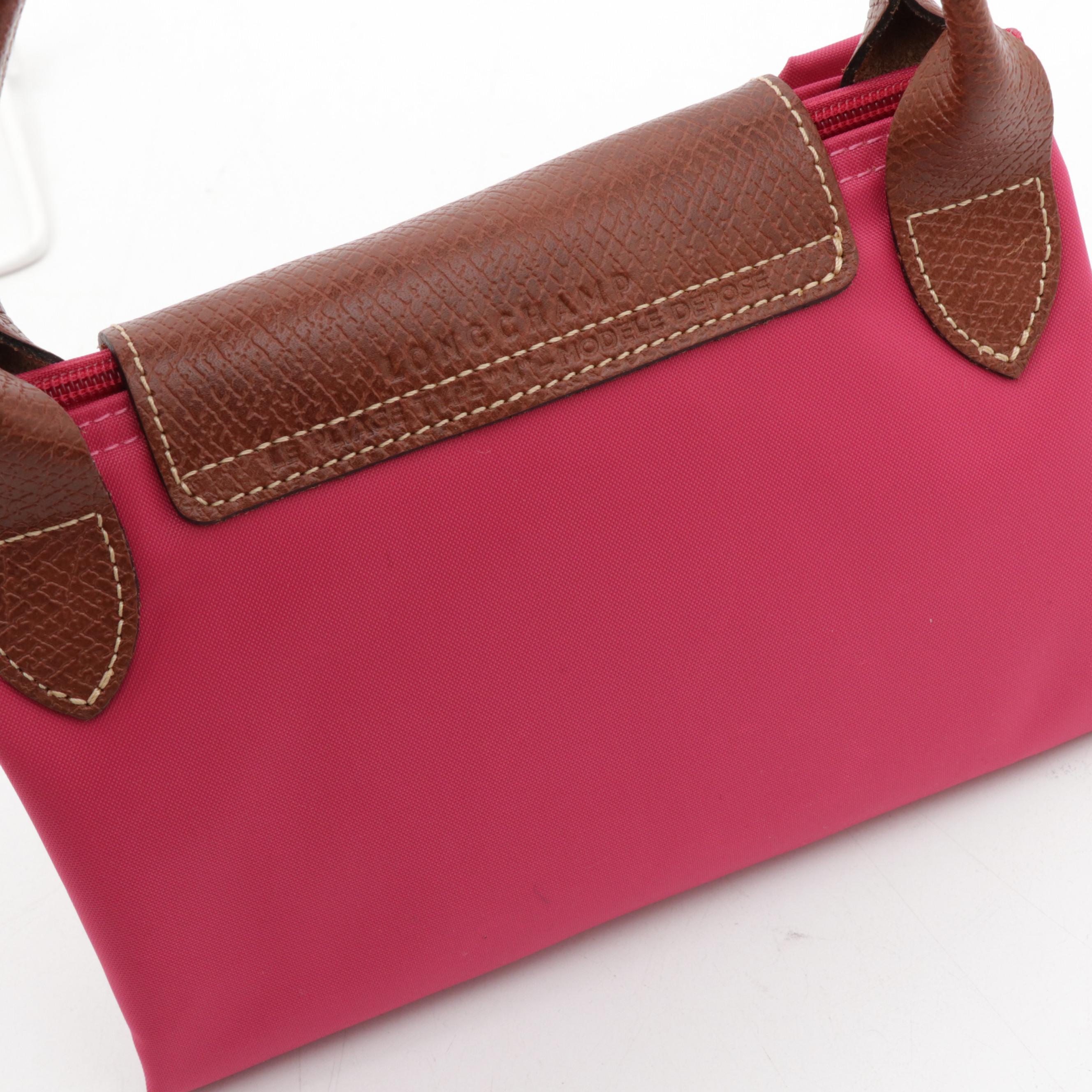 Longchamp Le Pliage Pink Candy Collapsible Nylon and Leather Tote