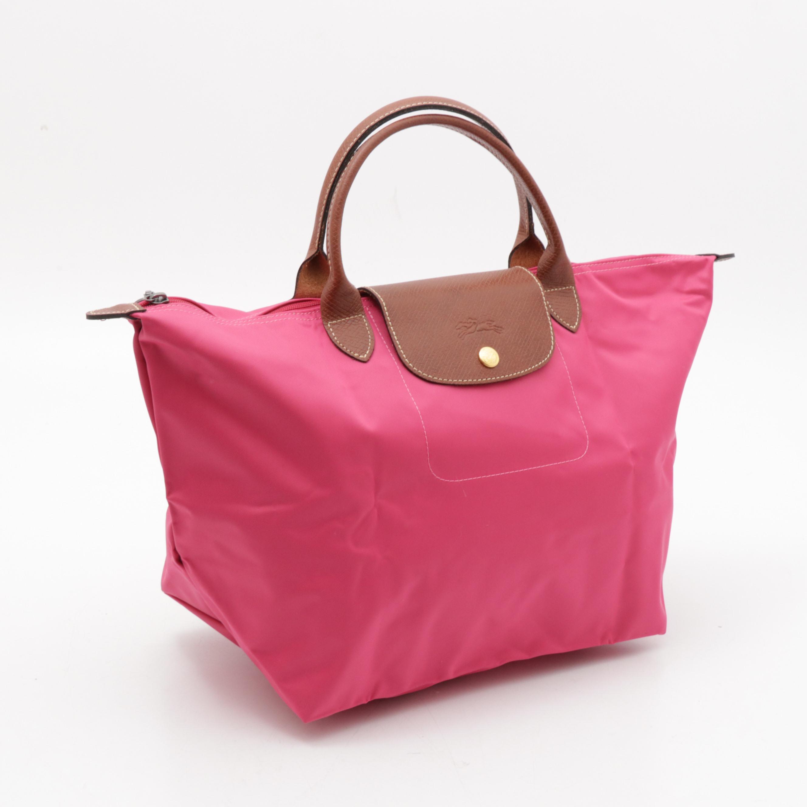 Longchamp Le Pliage Pink Candy Collapsible Nylon and Leather Tote