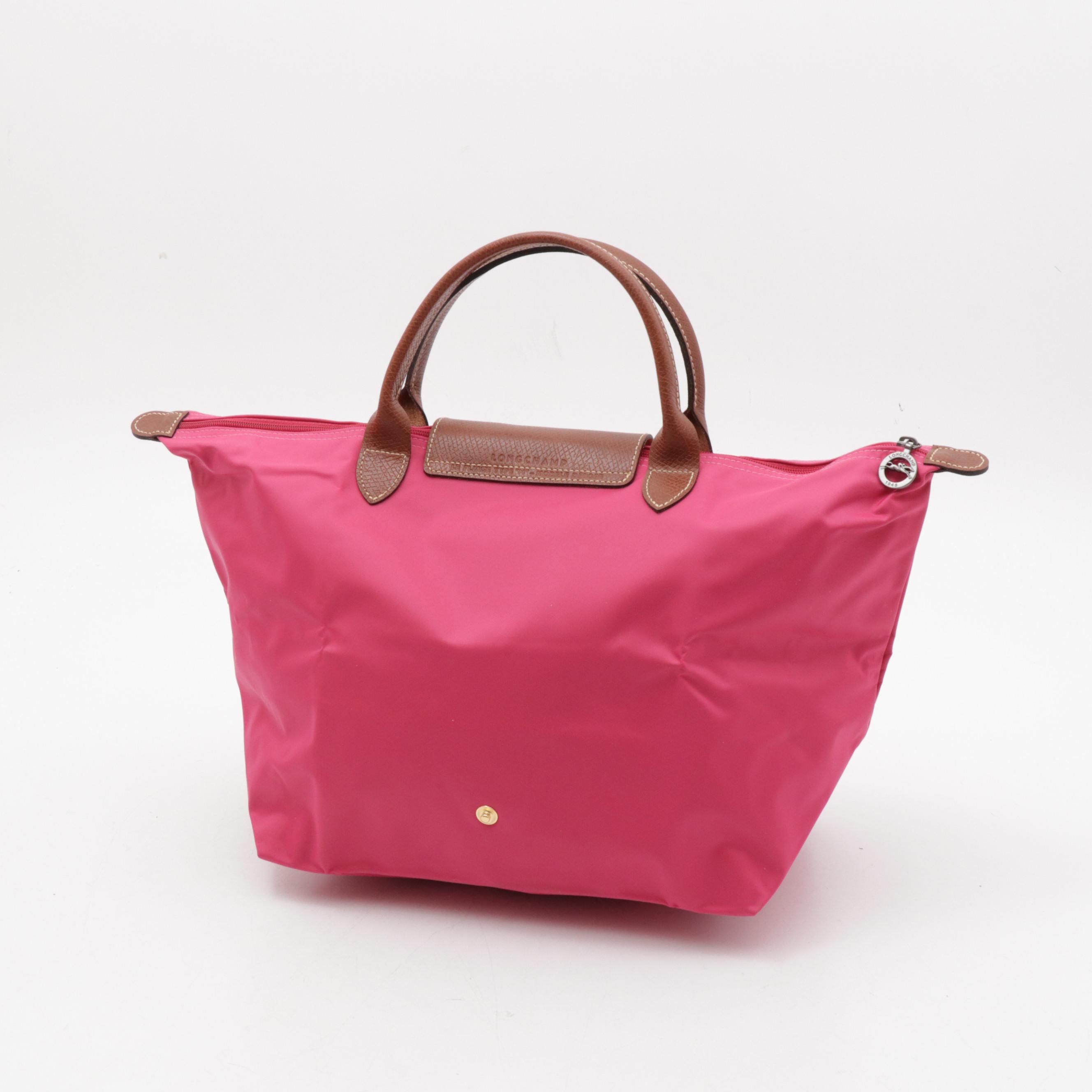Longchamp Le Pliage Pink Candy Collapsible Nylon and Leather Tote
