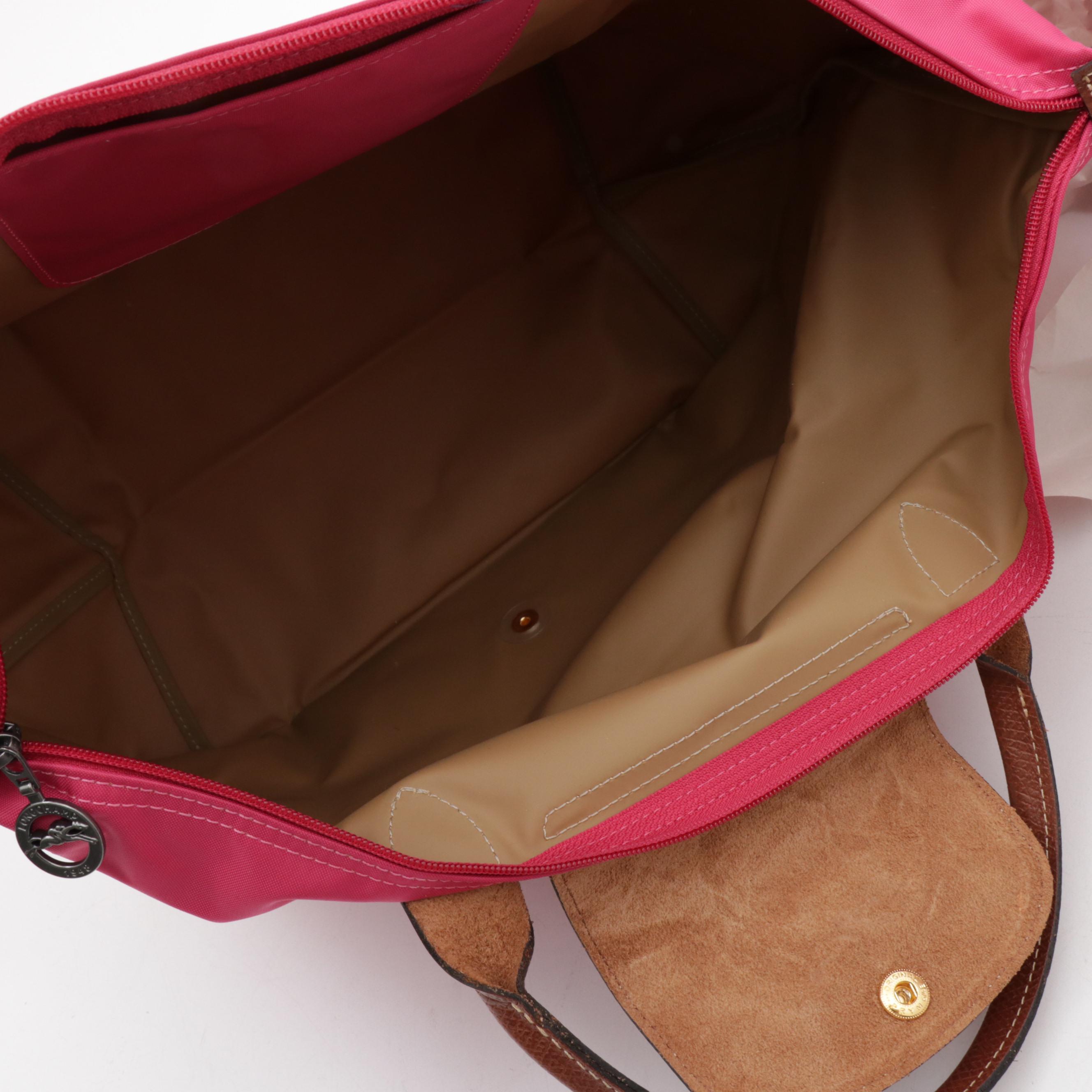 Longchamp Le Pliage Pink Candy Collapsible Nylon and Leather Tote
