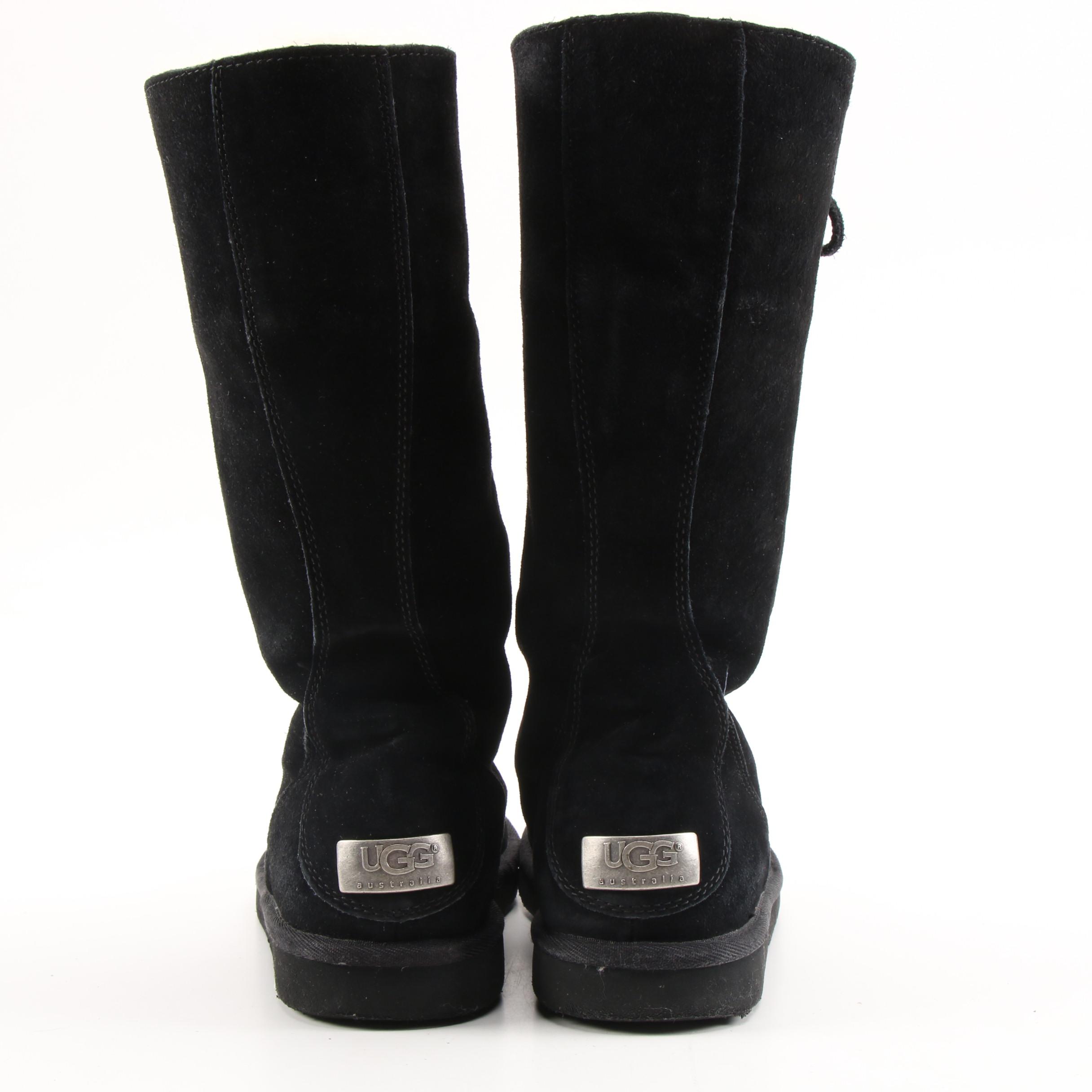 UGG Australia Whitley Tall Black Suede and Shearling Lace-Up Boots
