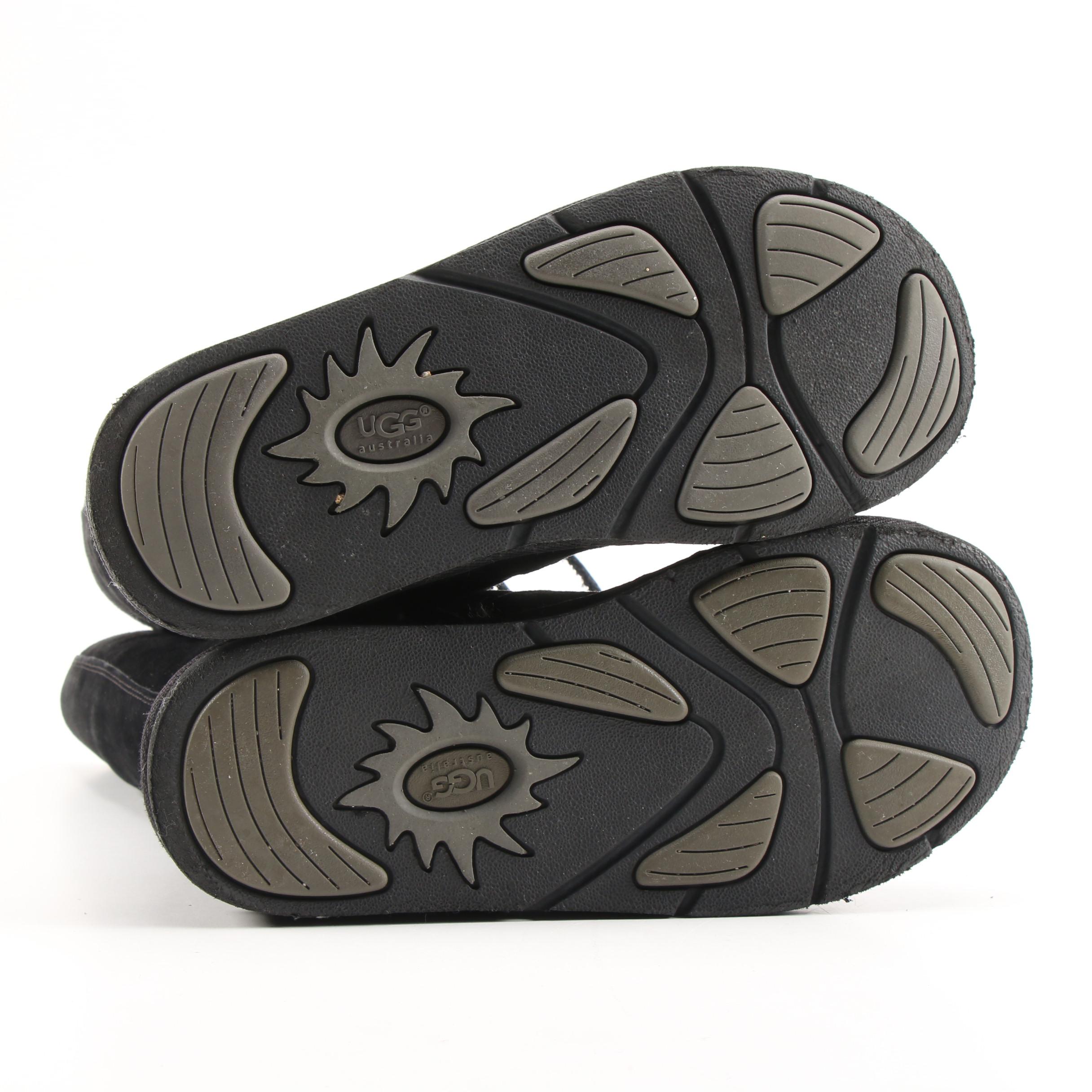 UGG Australia Whitley Tall Black Suede and Shearling Lace-Up Boots