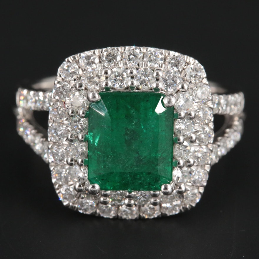 Platinum 2.65 CT Emerald and 1.16 CTW Diamond Ring