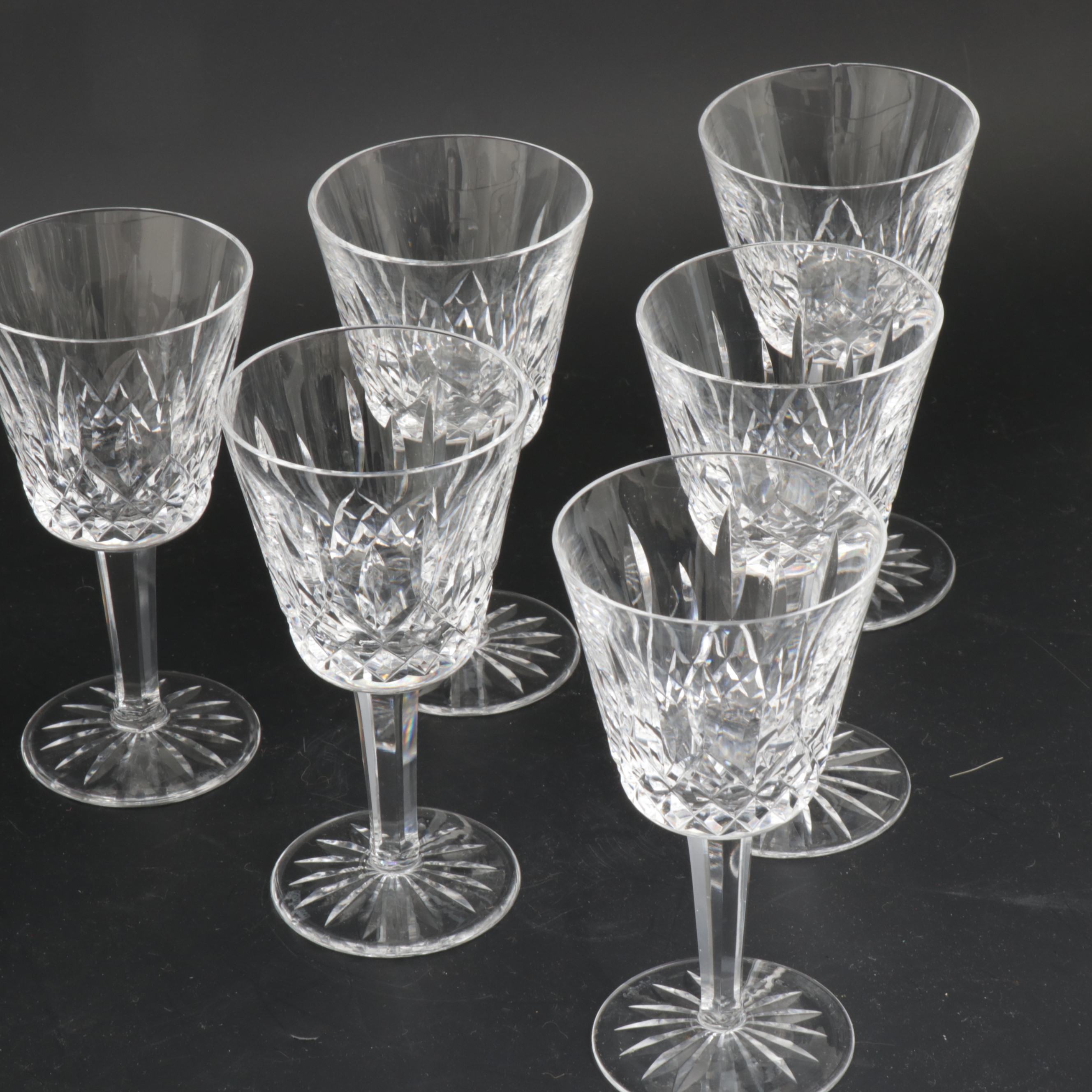 Waterford Crystal "Lismore" Claret Wine Glasses, Mid to Late 20th Century
